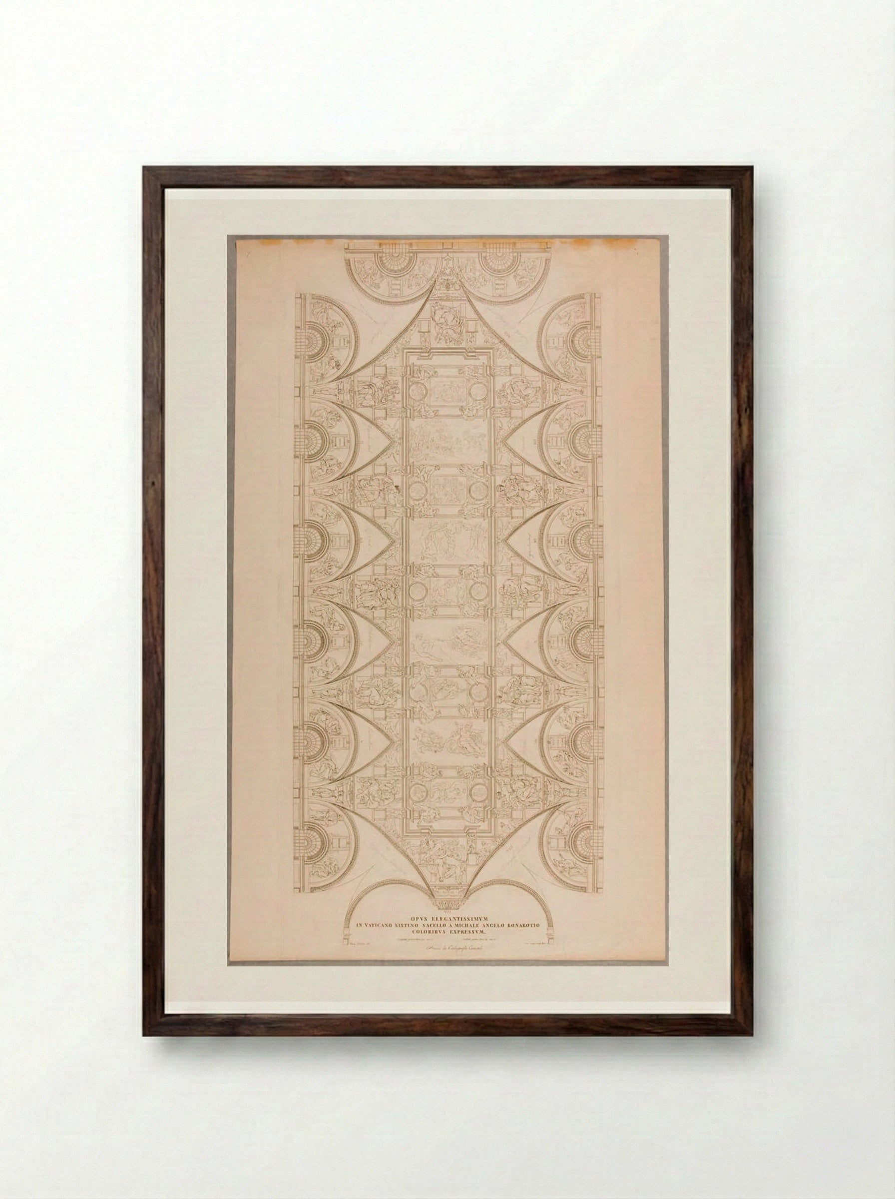 Outline of the Whole Ceiling Including All the Frescoes Except Thirteen - Domenico Cunego - Framed Print Dark Wood
