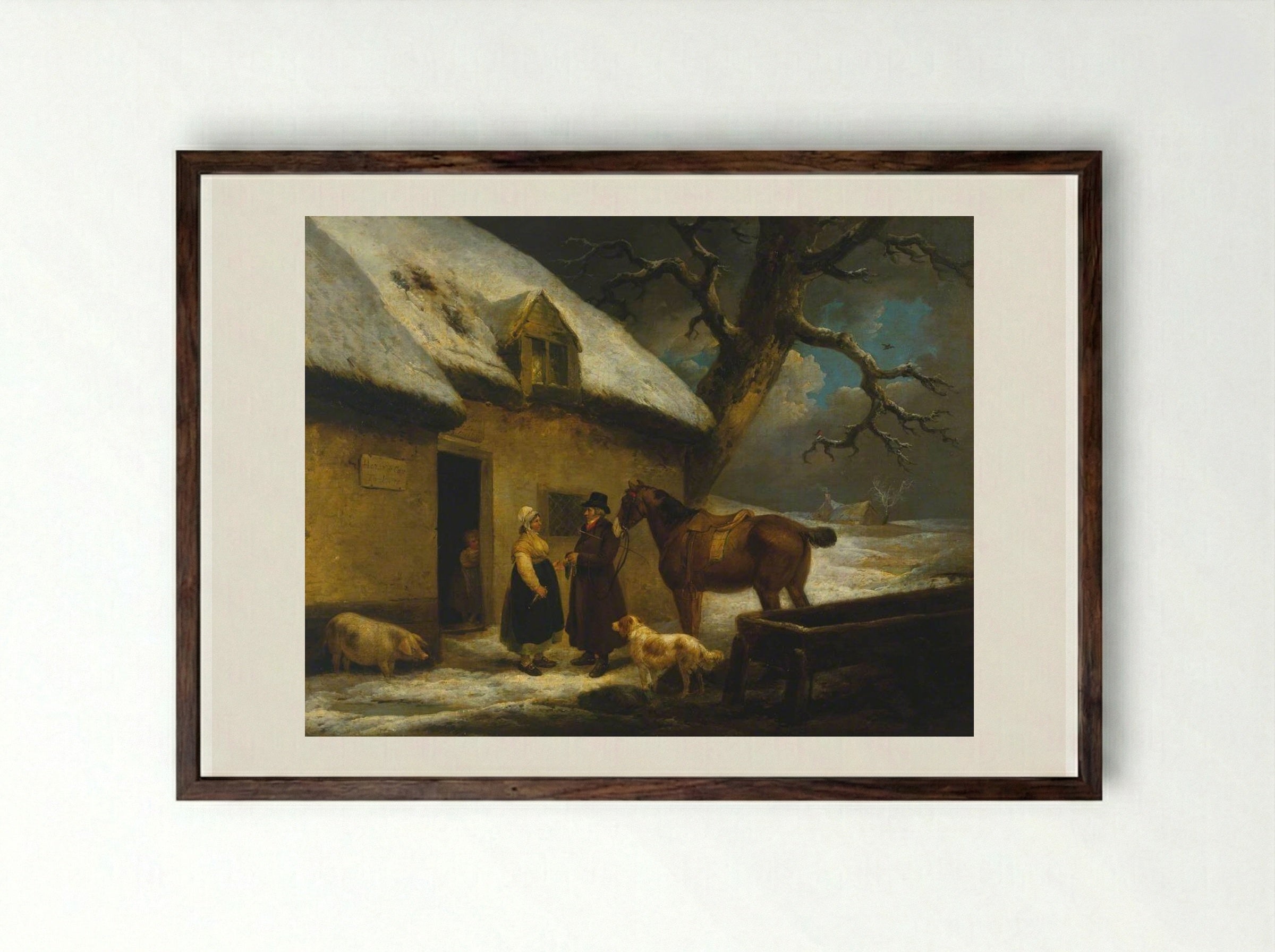 Outside an Inn, Winter - George Morland - Framed Print Dark Wood