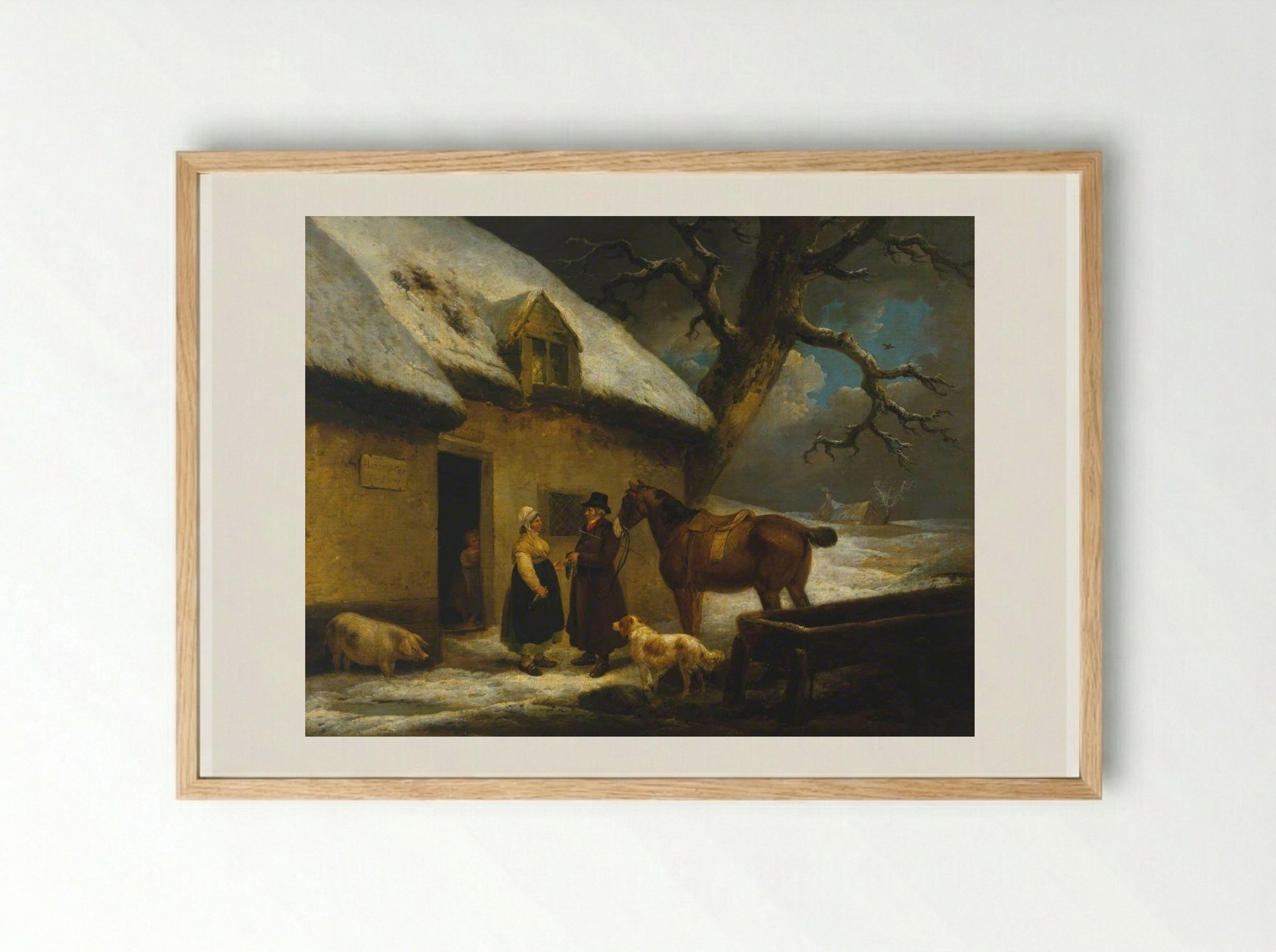 Outside an Inn, Winter - George Morland - Framed Print Wood