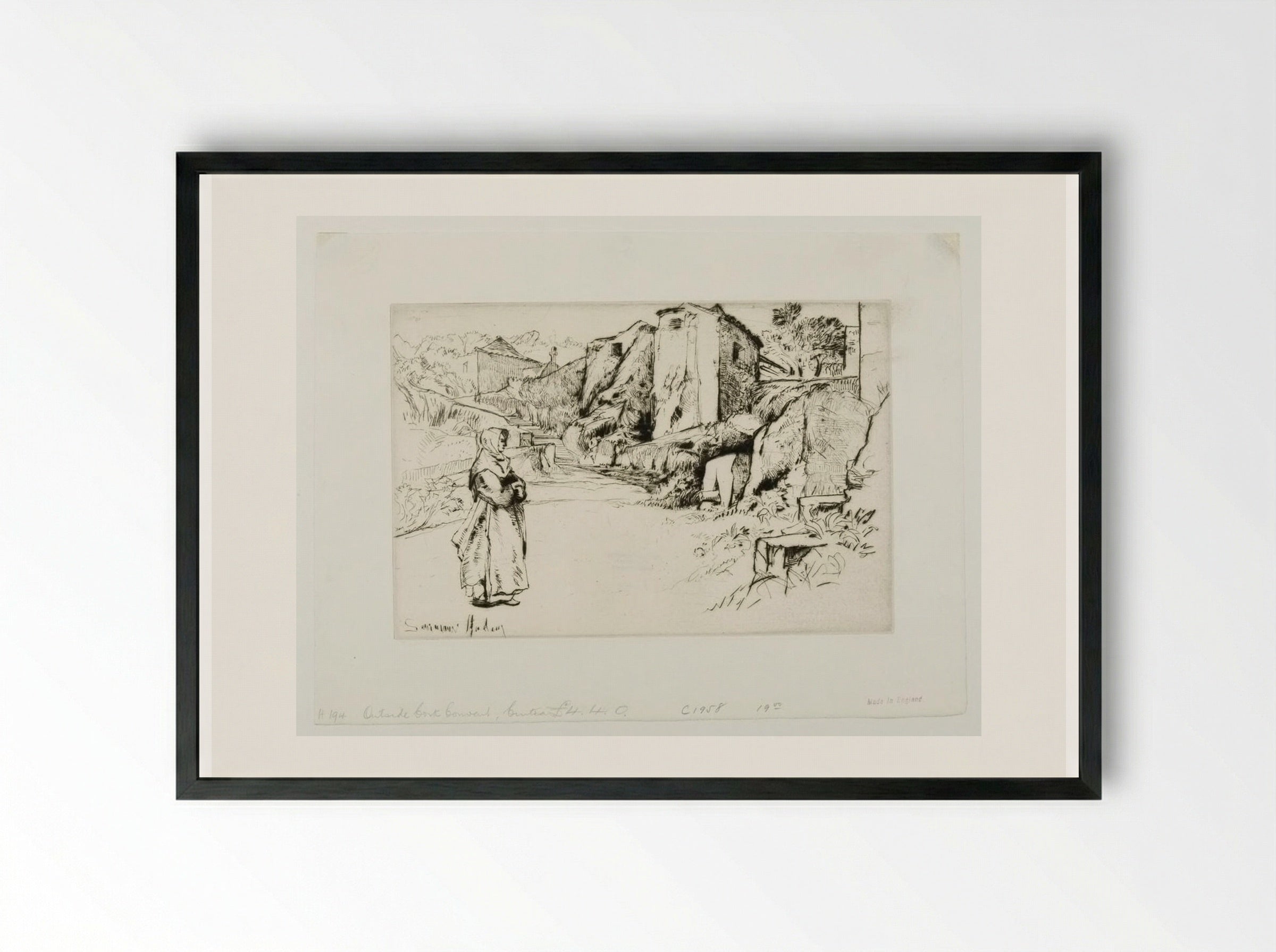 Outside the Cork Convent, Cintra - Francis Seymour Haden - Framed Print Black