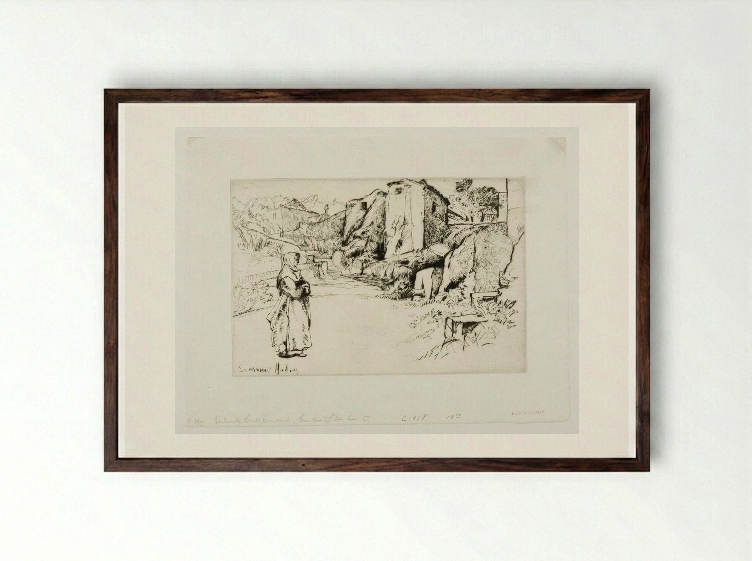Outside the Cork Convent, Cintra - Francis Seymour Haden - Framed Print Dark Wood