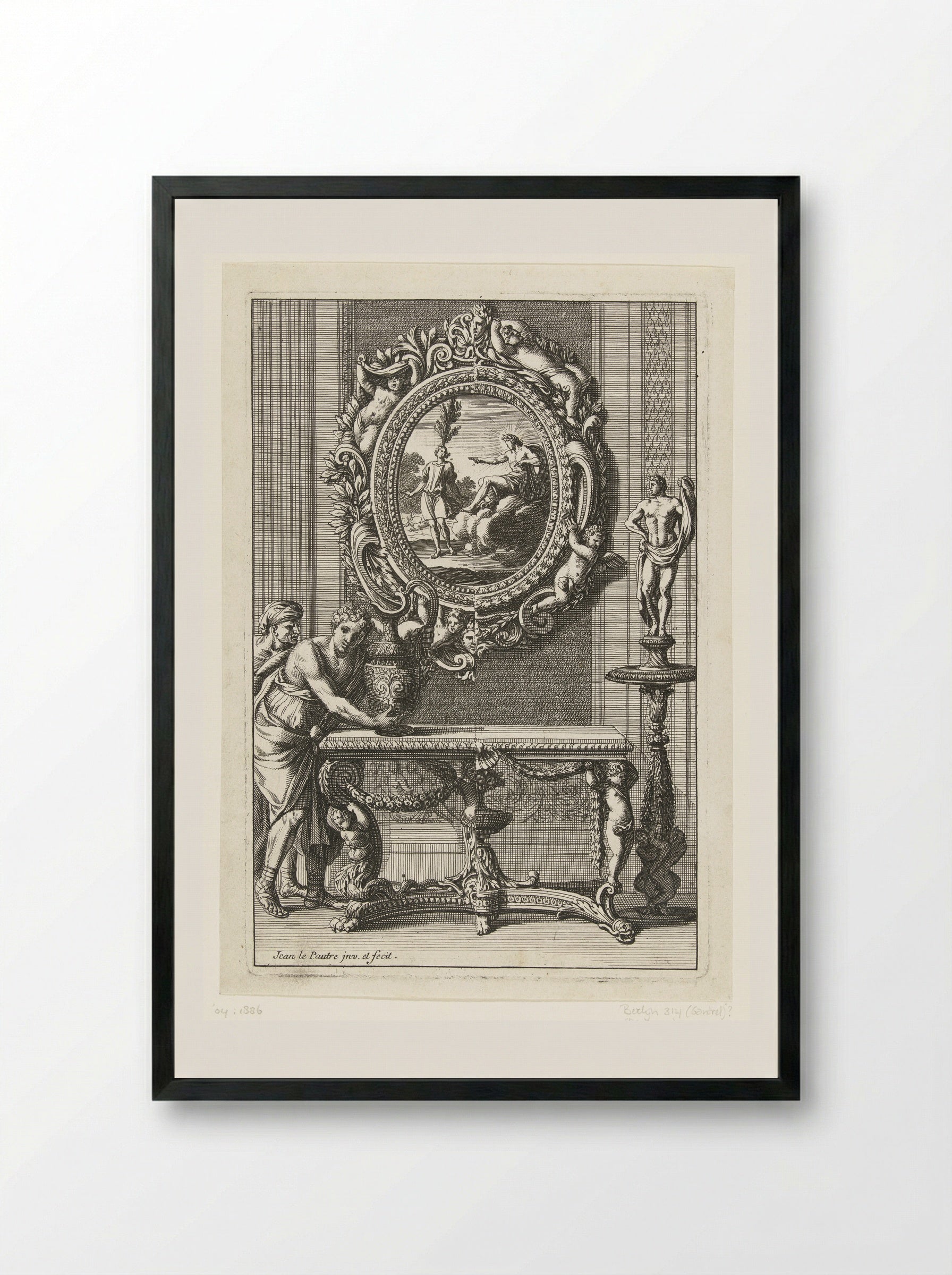 Ovale spiegel met Apollo en Cyparissus - Jean Lepautre - Framed Print Black