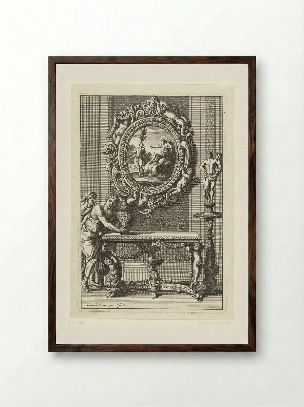 Ovale spiegel met Apollo en Cyparissus - Jean Lepautre - Framed Print Dark Wood