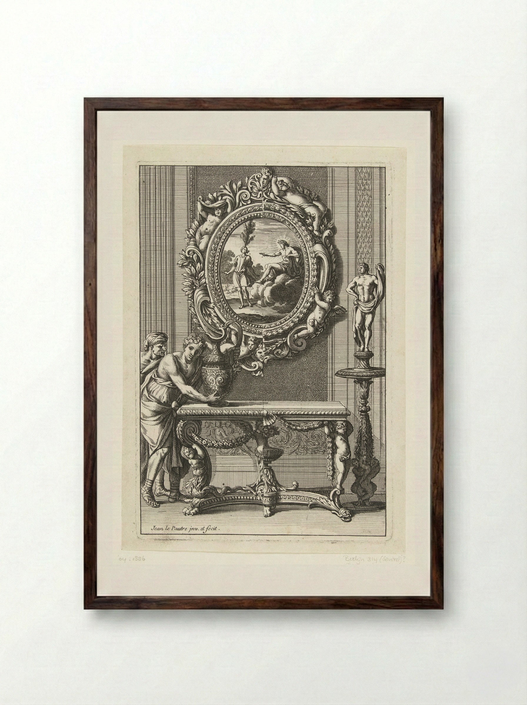Ovale spiegel met Apollo en Cyparissus - Jean Lepautre - Framed Print Dark Wood