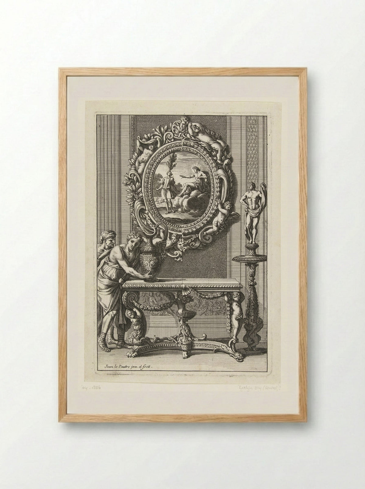 Ovale spiegel met Apollo en Cyparissus - Jean Lepautre - Framed Print Wood