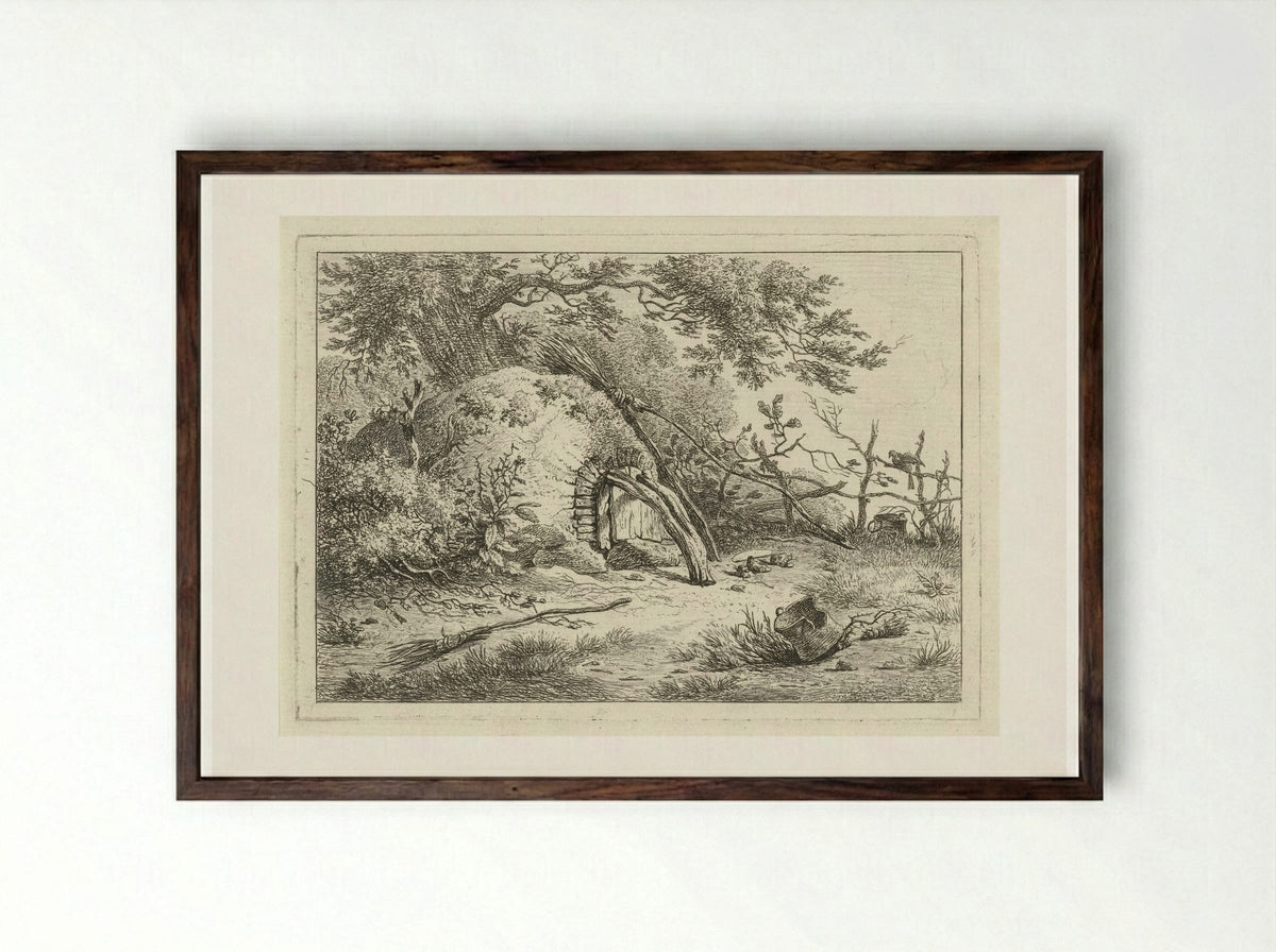Oven met bezems - Hermanus Fock - Framed Print Dark Wood