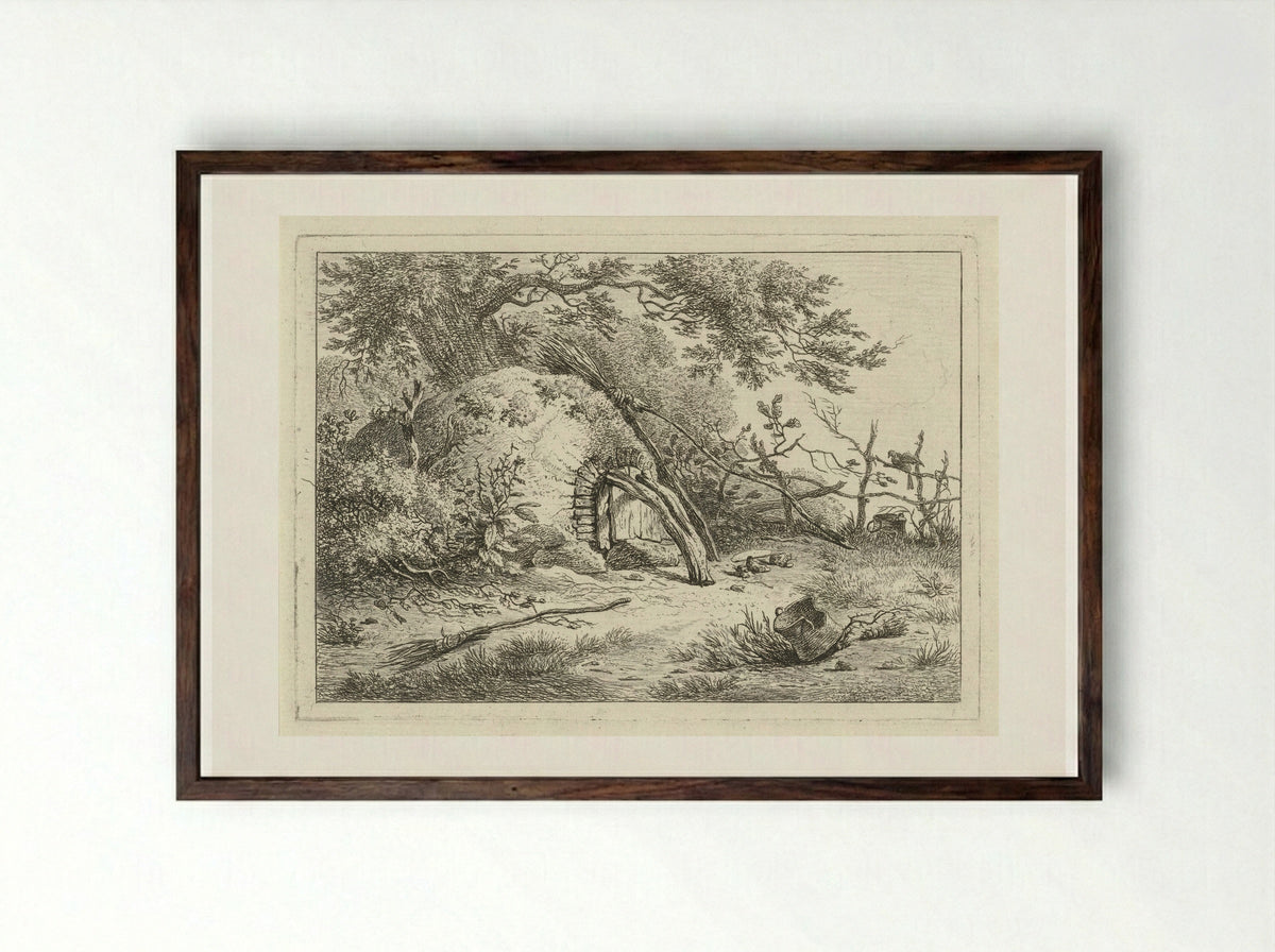 Oven met bezems - Hermanus Fock - Framed Print Dark Wood