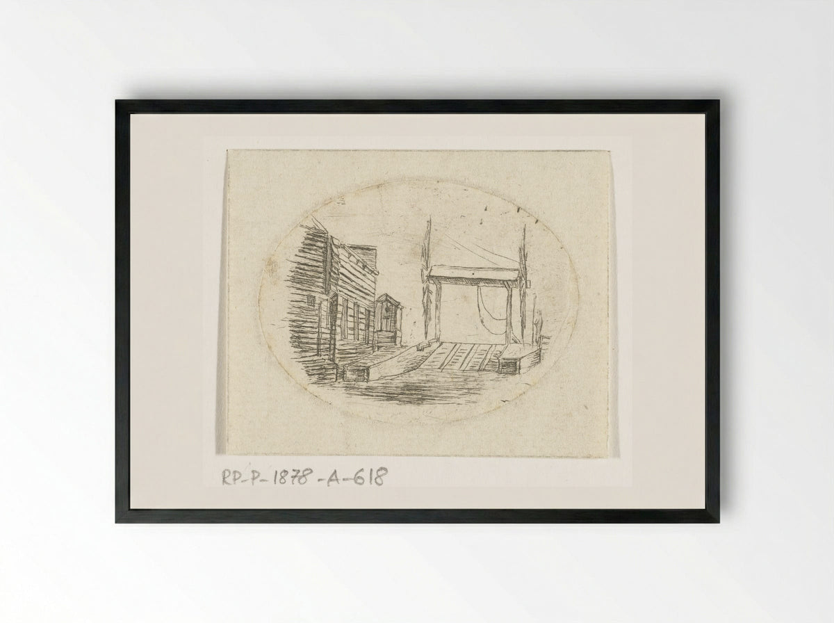 Overhaal naast een rij huizen - Johannes Ludovicus van den Bos - Framed Print Black