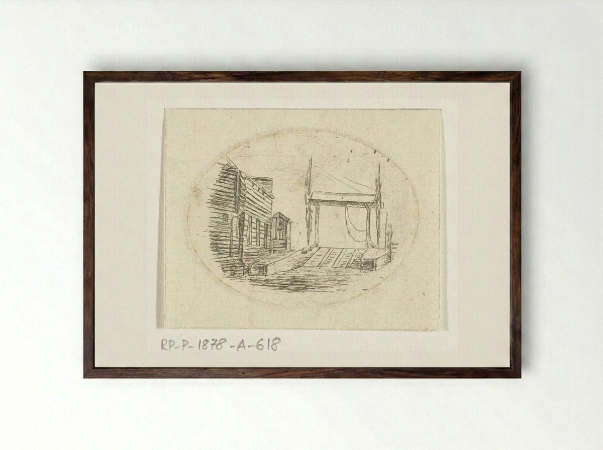 Overhaal naast een rij huizen - Johannes Ludovicus van den Bos - Framed Print Dark Wood
