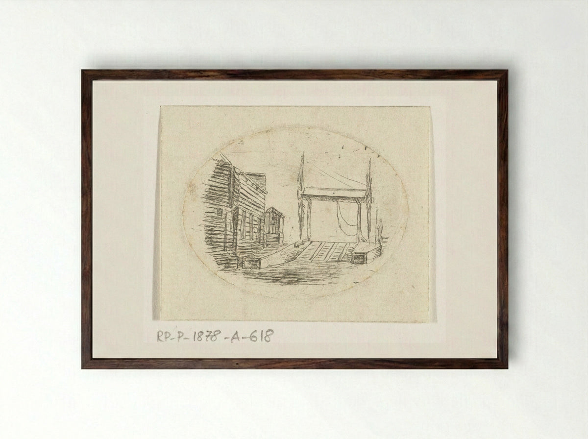Overhaal naast een rij huizen - Johannes Ludovicus van den Bos - Framed Print Dark Wood