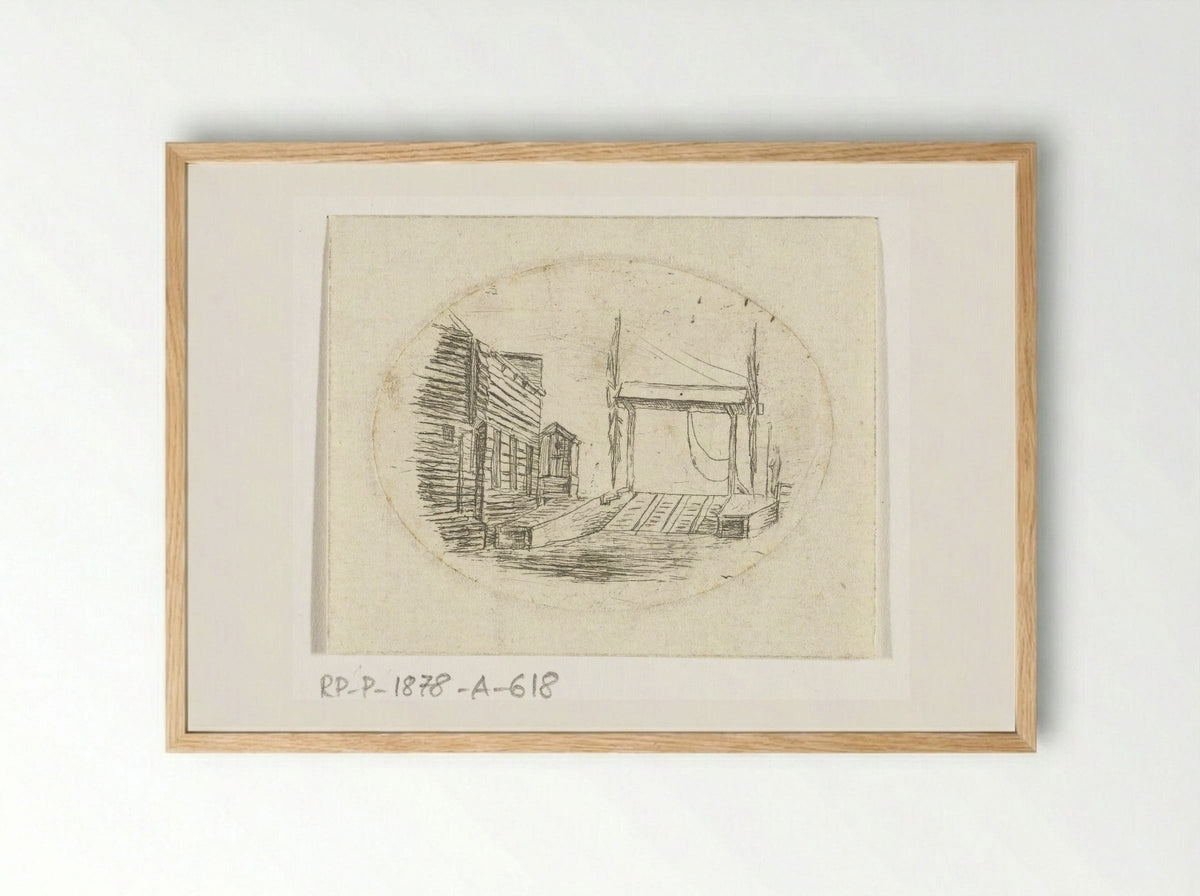 Overhaal naast een rij huizen - Johannes Ludovicus van den Bos - Framed Print Wood