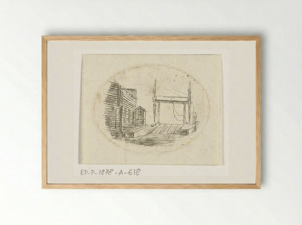Overhaal naast een rij huizen - Johannes Ludovicus van den Bos - Framed Print Wood