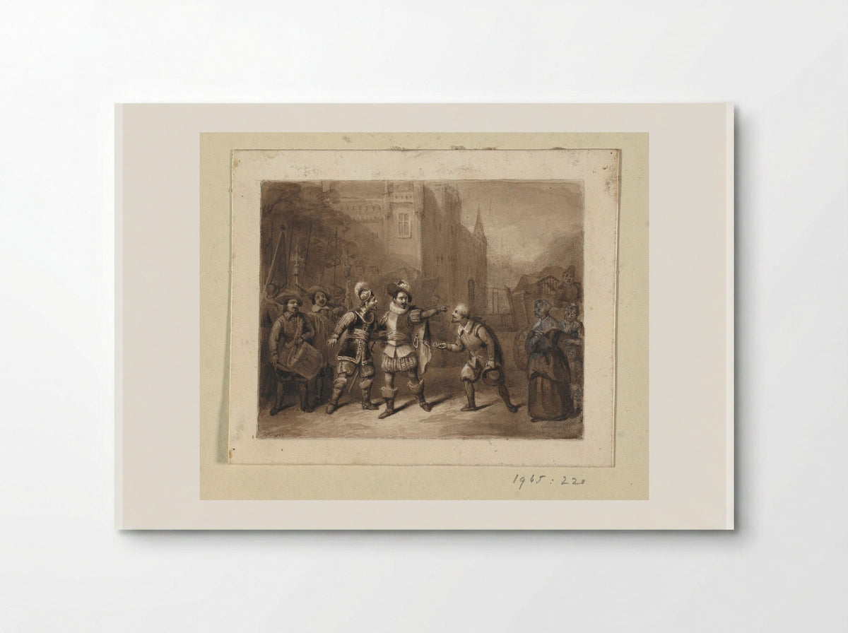 Overhandiging van de sleutel van Huis ter Eem aan Spaanse soldaten - Johann Wilhelm Kaiser - Poster