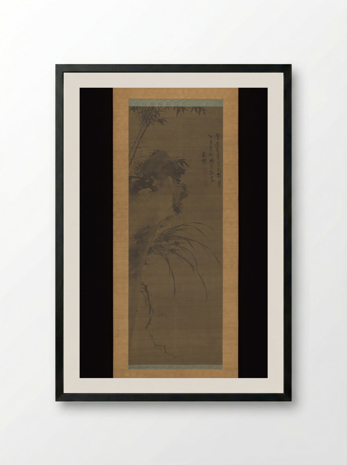 Overhanging Cliff with Bamboo and Orchid - Kwon Dong-yu - Framed Print Black