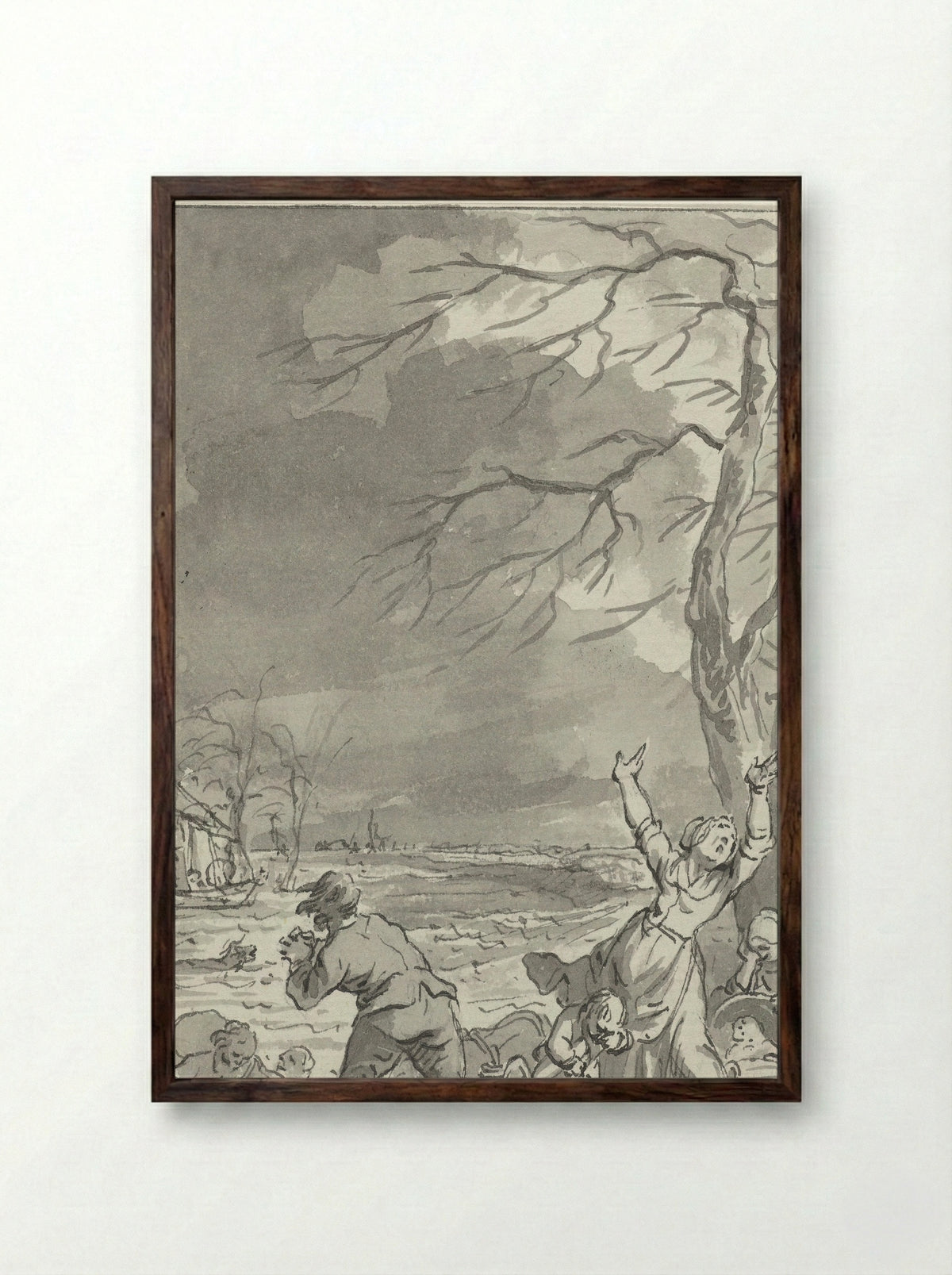 Overstroming van de Rijndijk in Gelderland, 1770 - Jacobus Buys - Framed Print Dark Wood