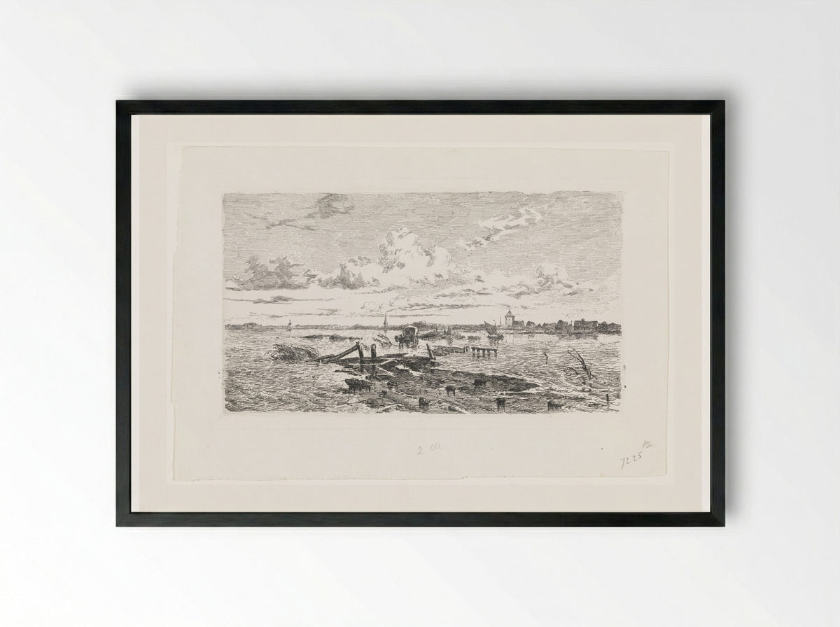Overstroomd landschap tussen Oss en Lith - Cornelis Springer - Framed Print Black