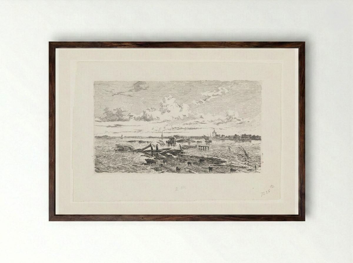 Overstroomd landschap tussen Oss en Lith - Cornelis Springer - Framed Print Dark Wood