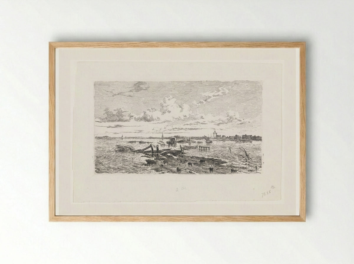 Overstroomd landschap tussen Oss en Lith - Cornelis Springer - Framed Print Wood