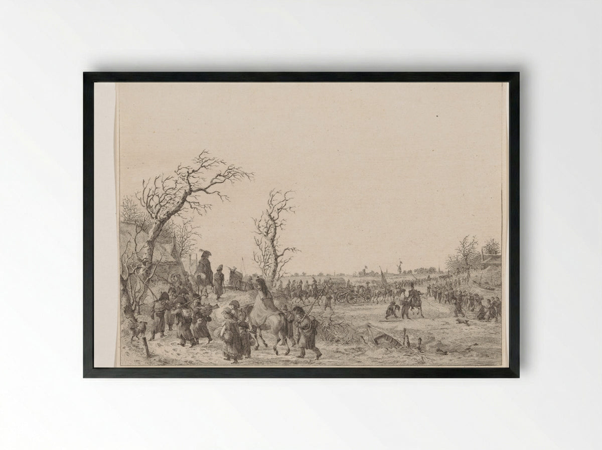 Overtocht van de Franse troepen over de Waal in januari 1795 - Joannes Bemme - Framed Print Black