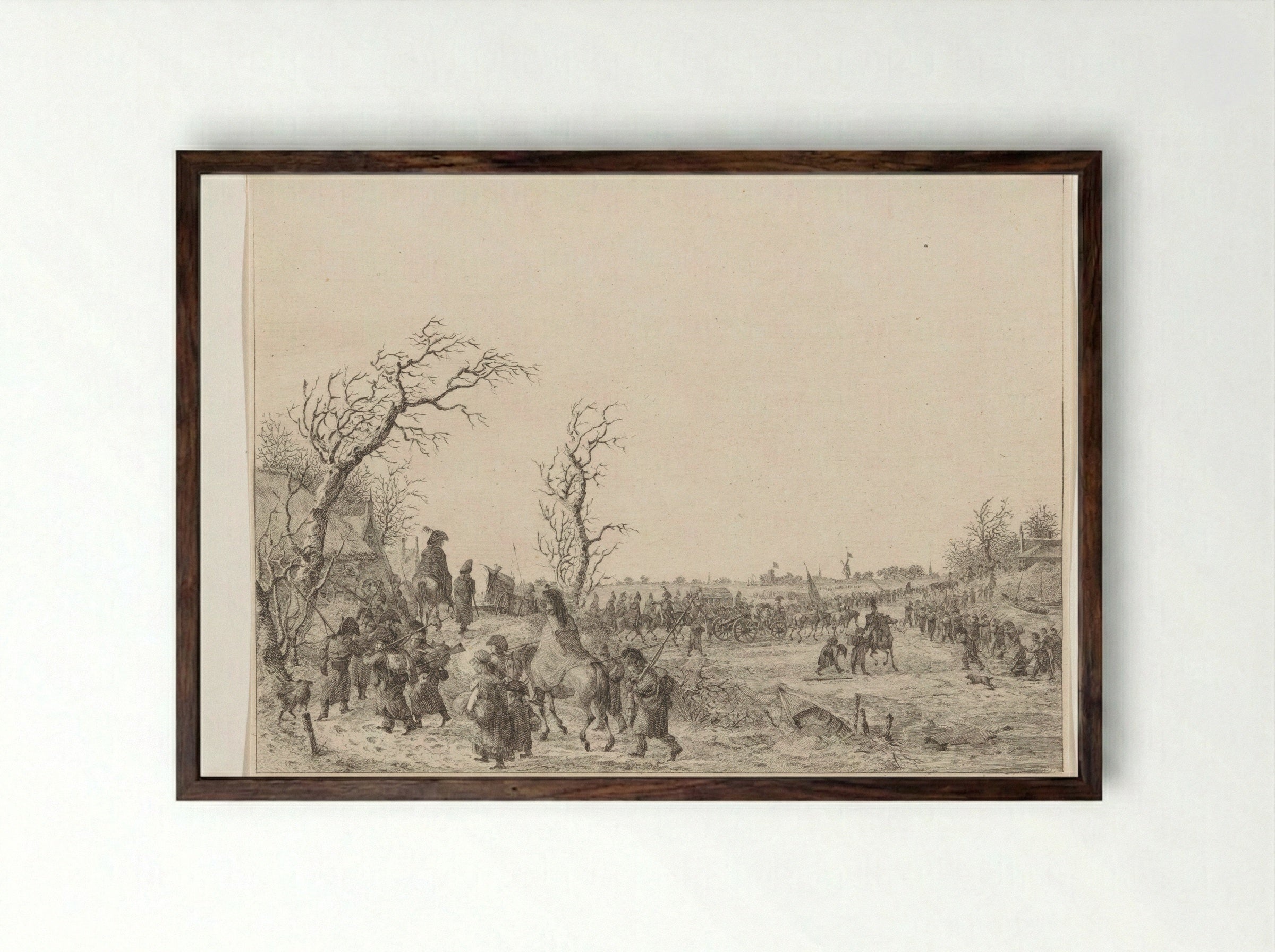 Overtocht van de Franse troepen over de Waal in januari 1795 - Joannes Bemme - Framed Print Dark Wood