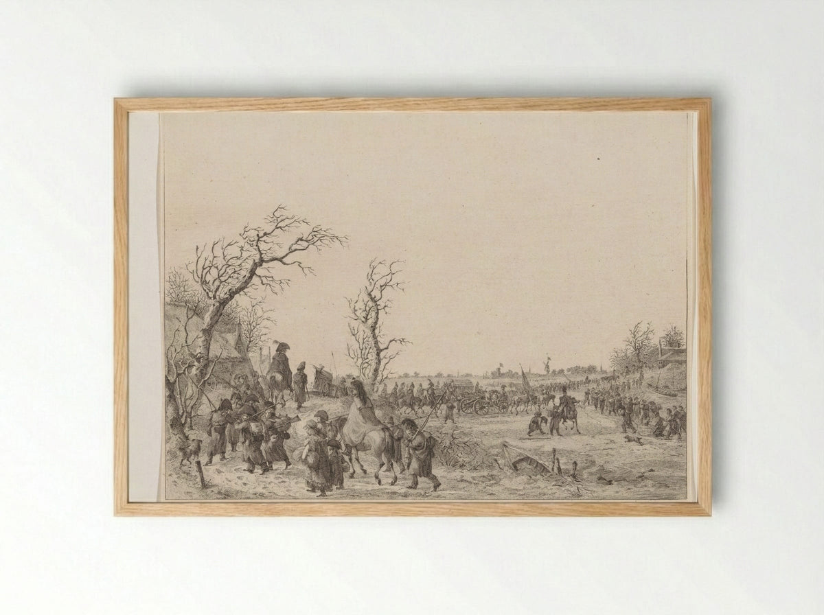 Overtocht van de Franse troepen over de Waal in januari 1795 - Joannes Bemme - Framed Print Wood