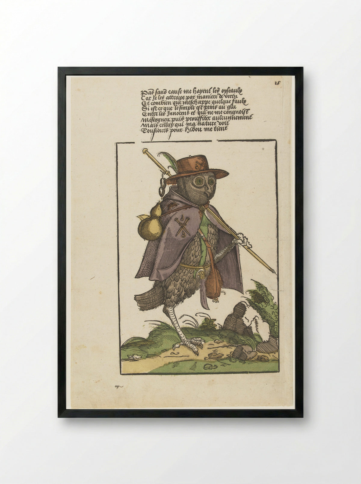 Owl Dressed as a Pilgrim - Monogrammist MH - Framed Print Black