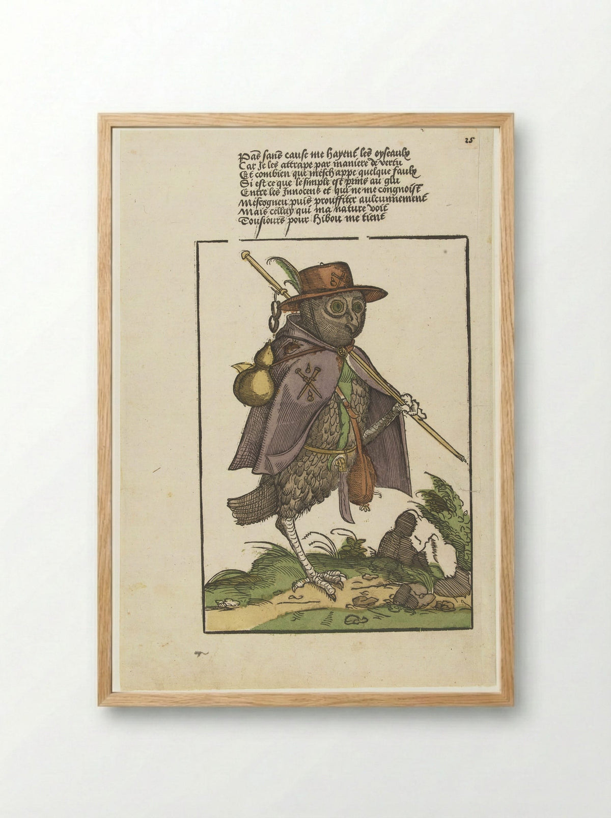 Owl Dressed as a Pilgrim - Monogrammist MH - Framed Print Wood