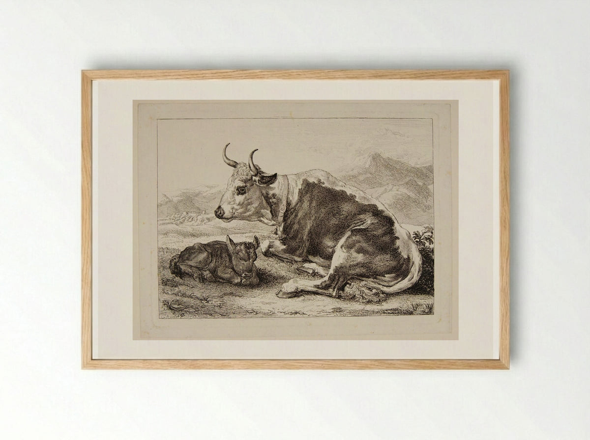 Ox and Calf - Johann Christian Reinhart - Framed Print Wood