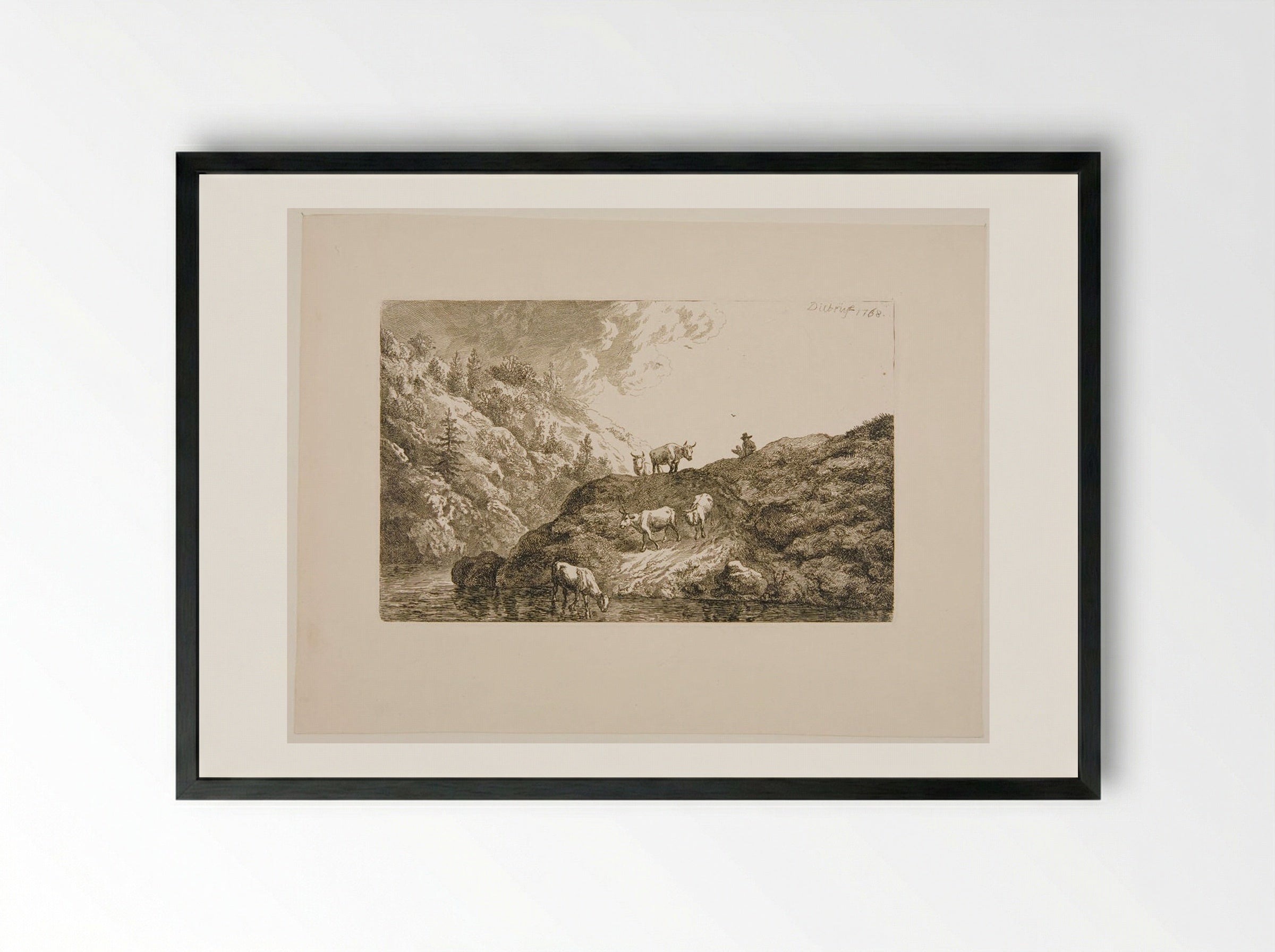 Oxen Going to Drink - Christian Wilhelm Ernst Dietrich - Framed Print Black