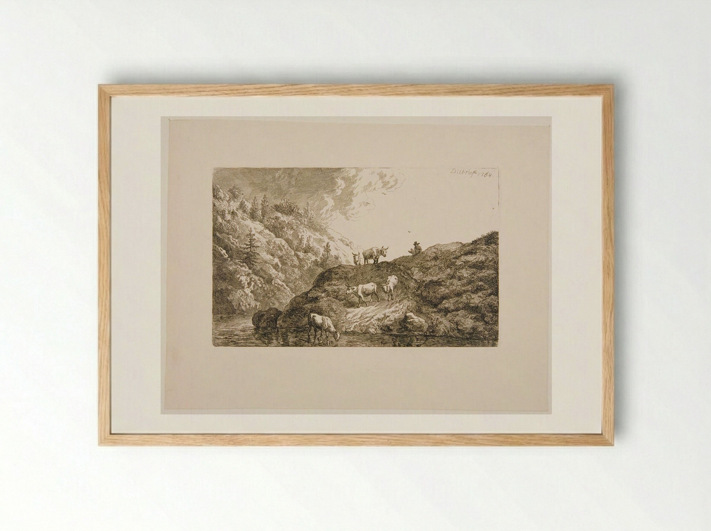 Oxen Going to Drink - Christian Wilhelm Ernst Dietrich - Framed Print Wood