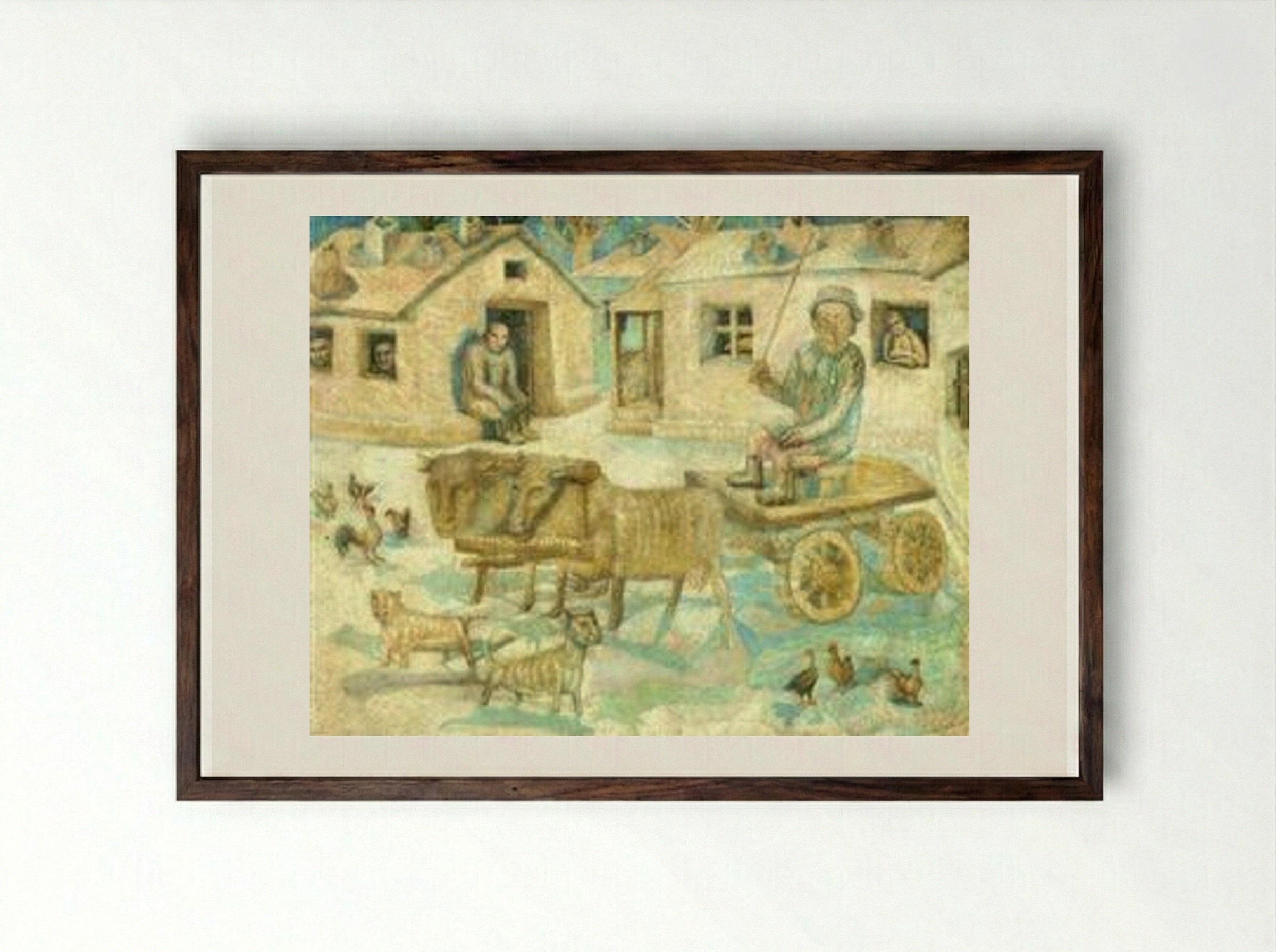 Oxen. Scene from the Life of Savages - Pavel Filonov - Framed Print Dark Wood