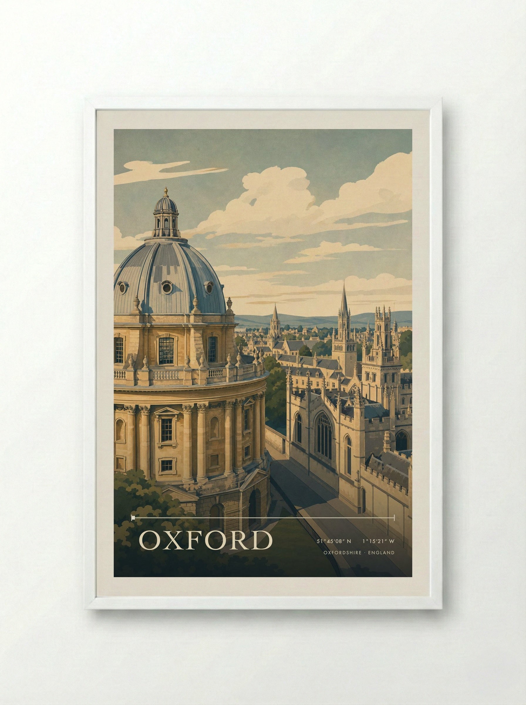 Oxford Oxfordshire England Travel Poster - Framed Print White
