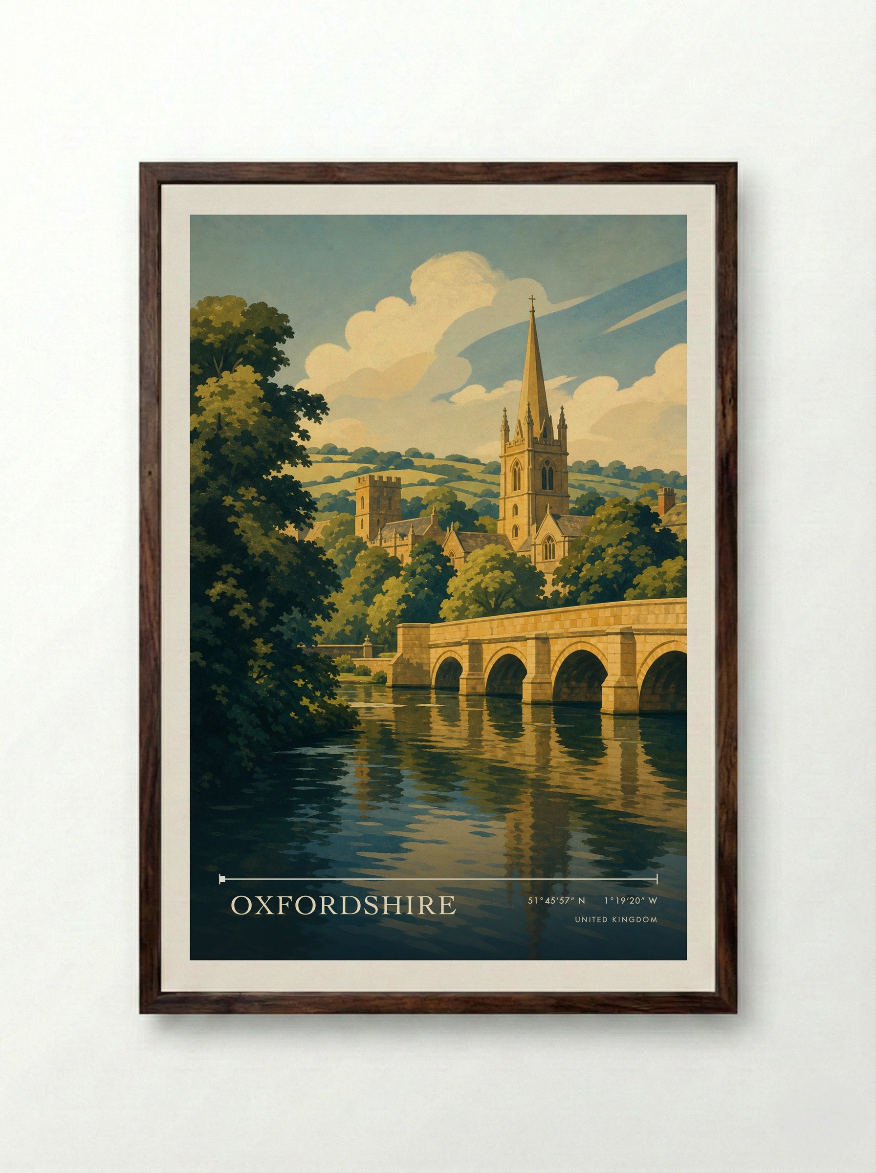 Oxfordshire United Kingdom Travel Poster - Framed Print Dark Wood