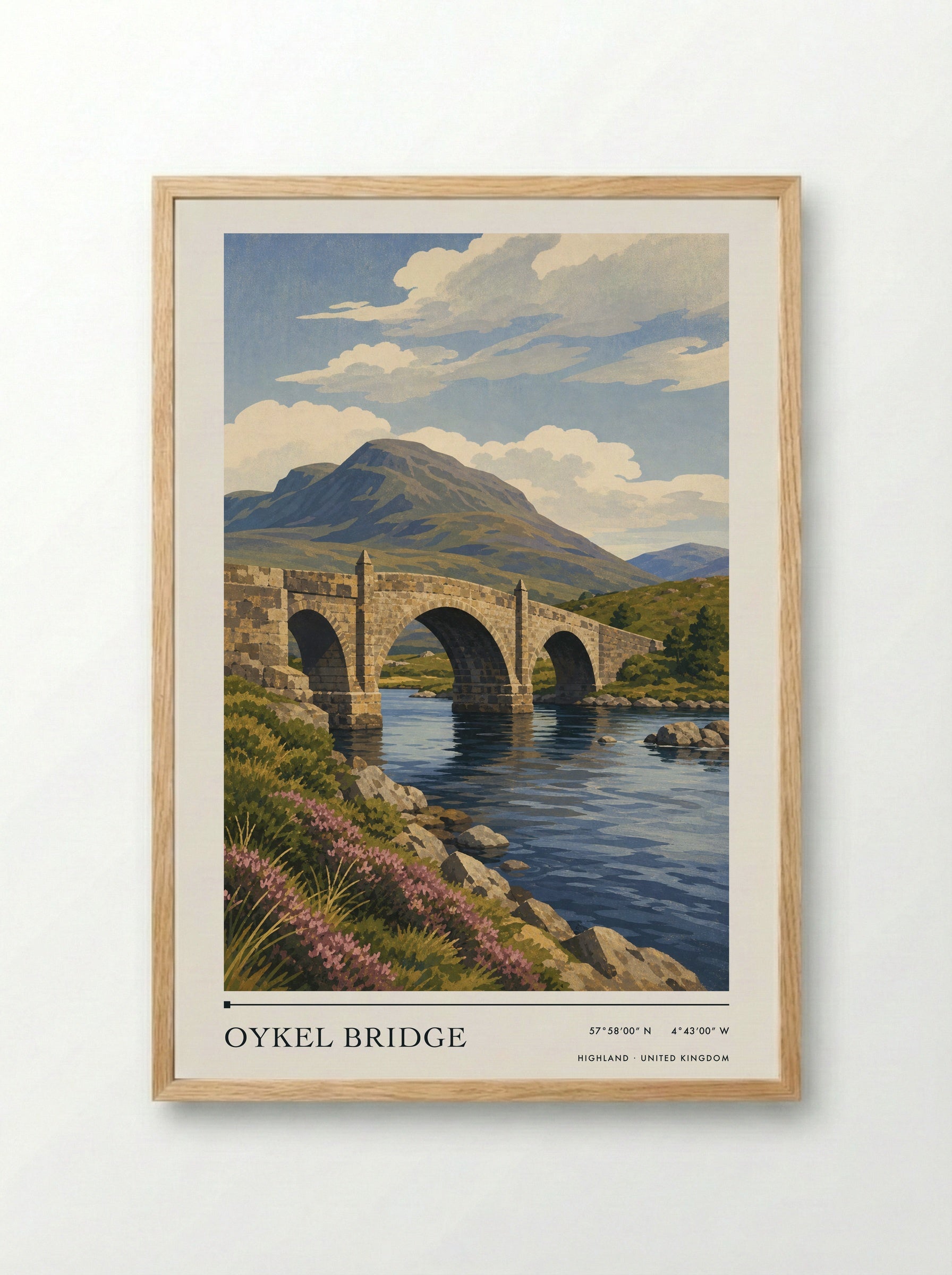 Oykel Bridge Highland United Kingdom Travel Poster - Framed Print Wood