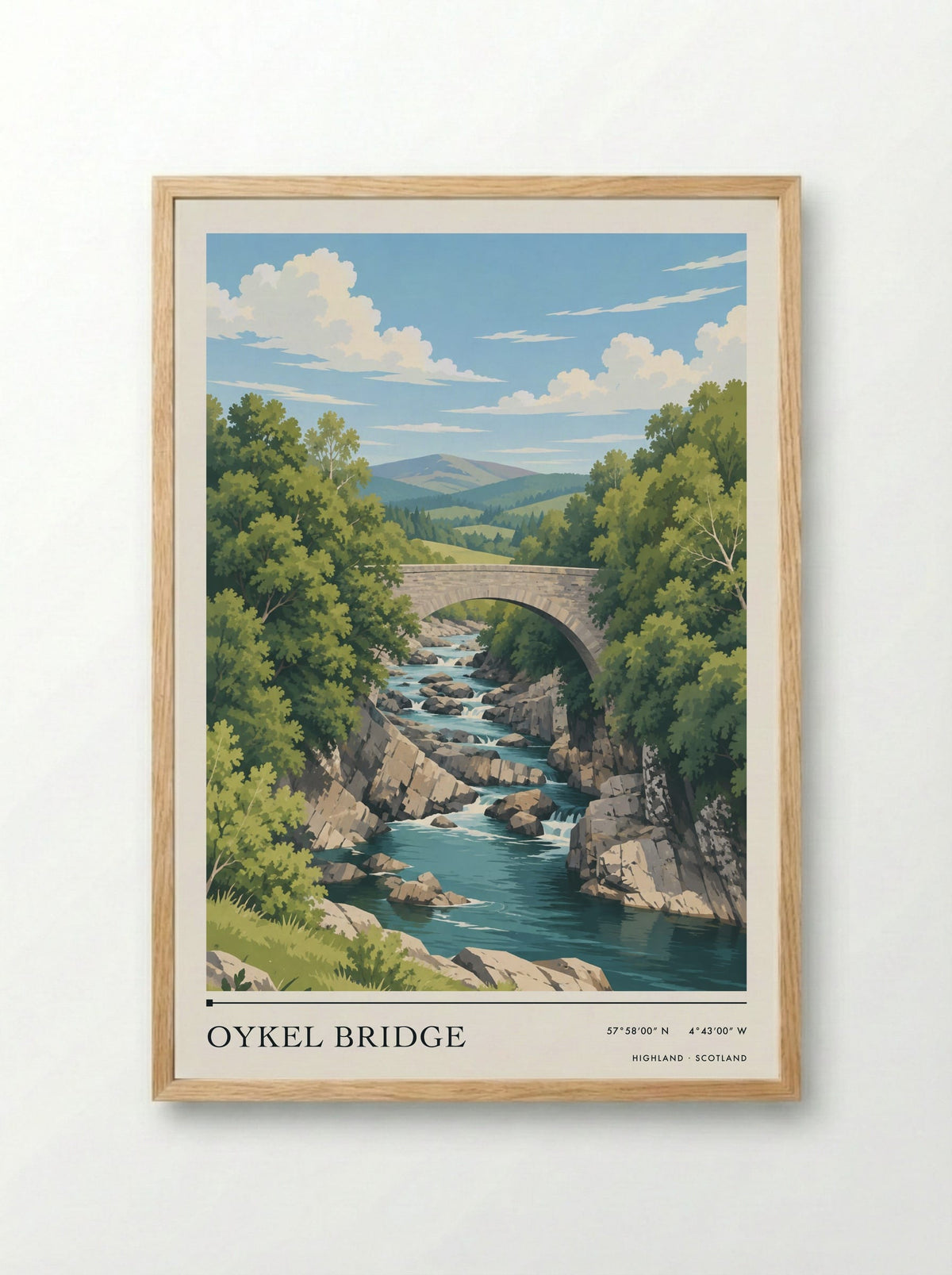 Oykel Bridge, Highland | Travel Poster - Framed Print Wood