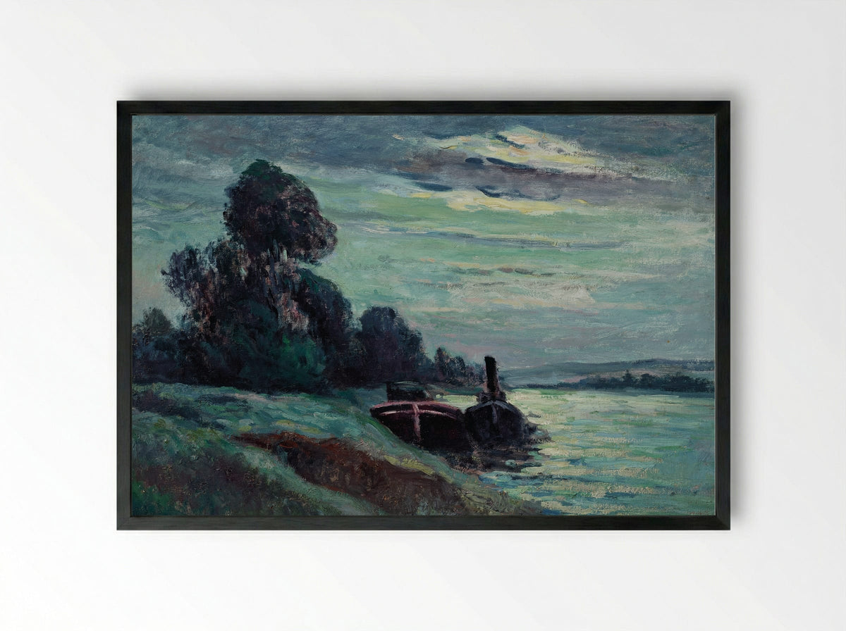 Péniches Sur La Seine - Maximilien Luce - Framed Print Black