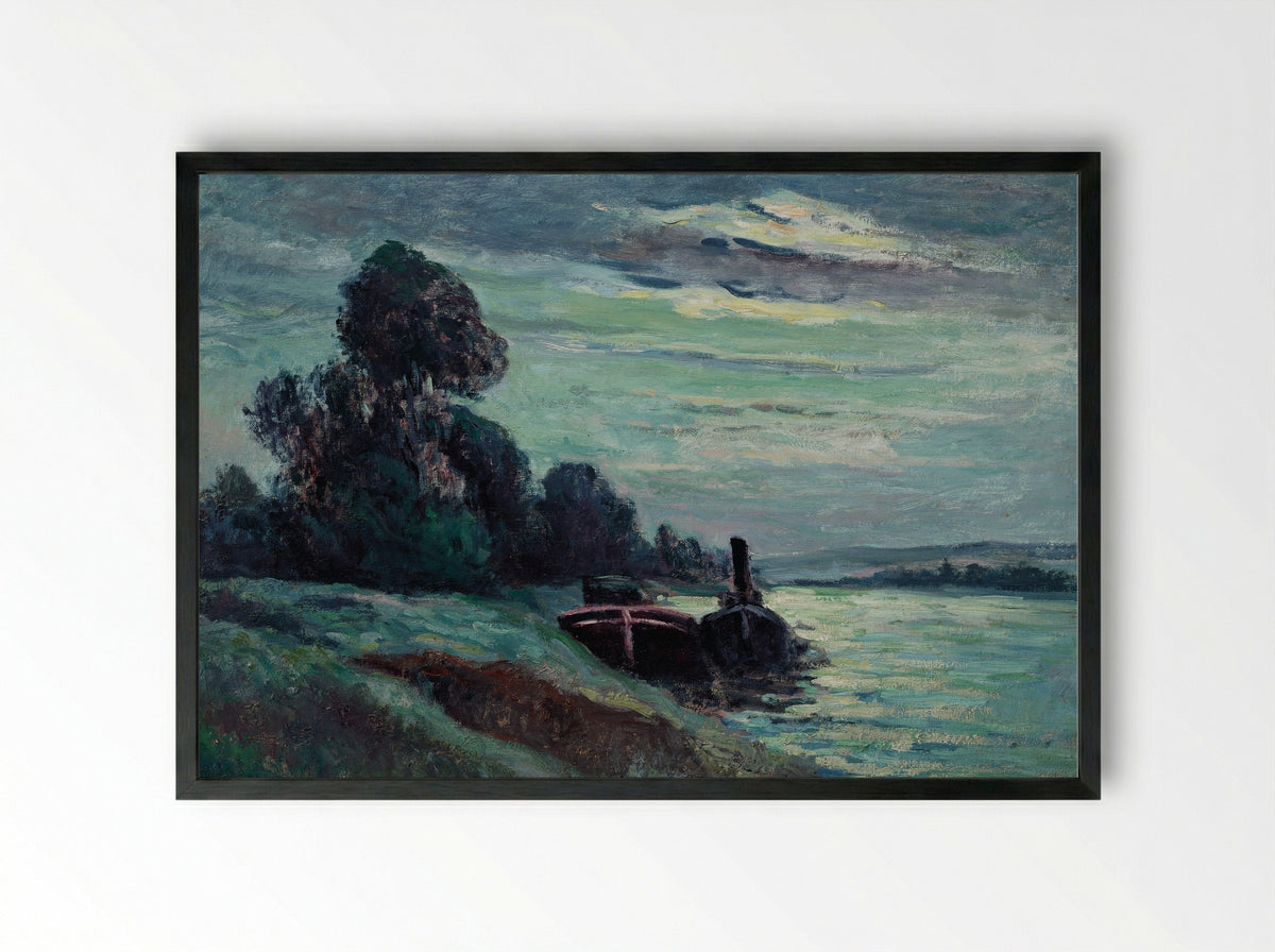 Péniches Sur La Seine - Maximilien Luce - Framed Print Black