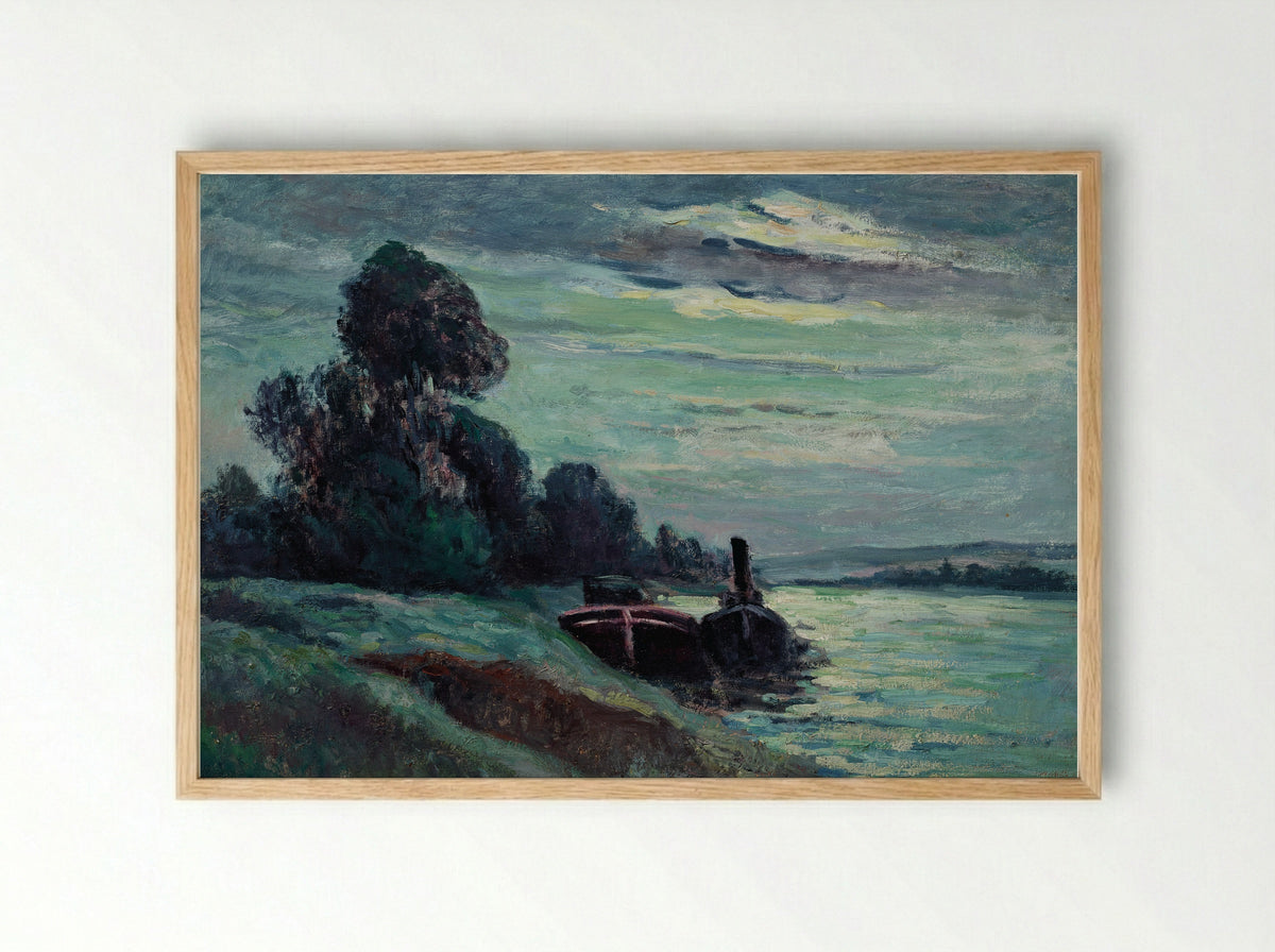 Péniches Sur La Seine - Maximilien Luce - Framed Print Wood
