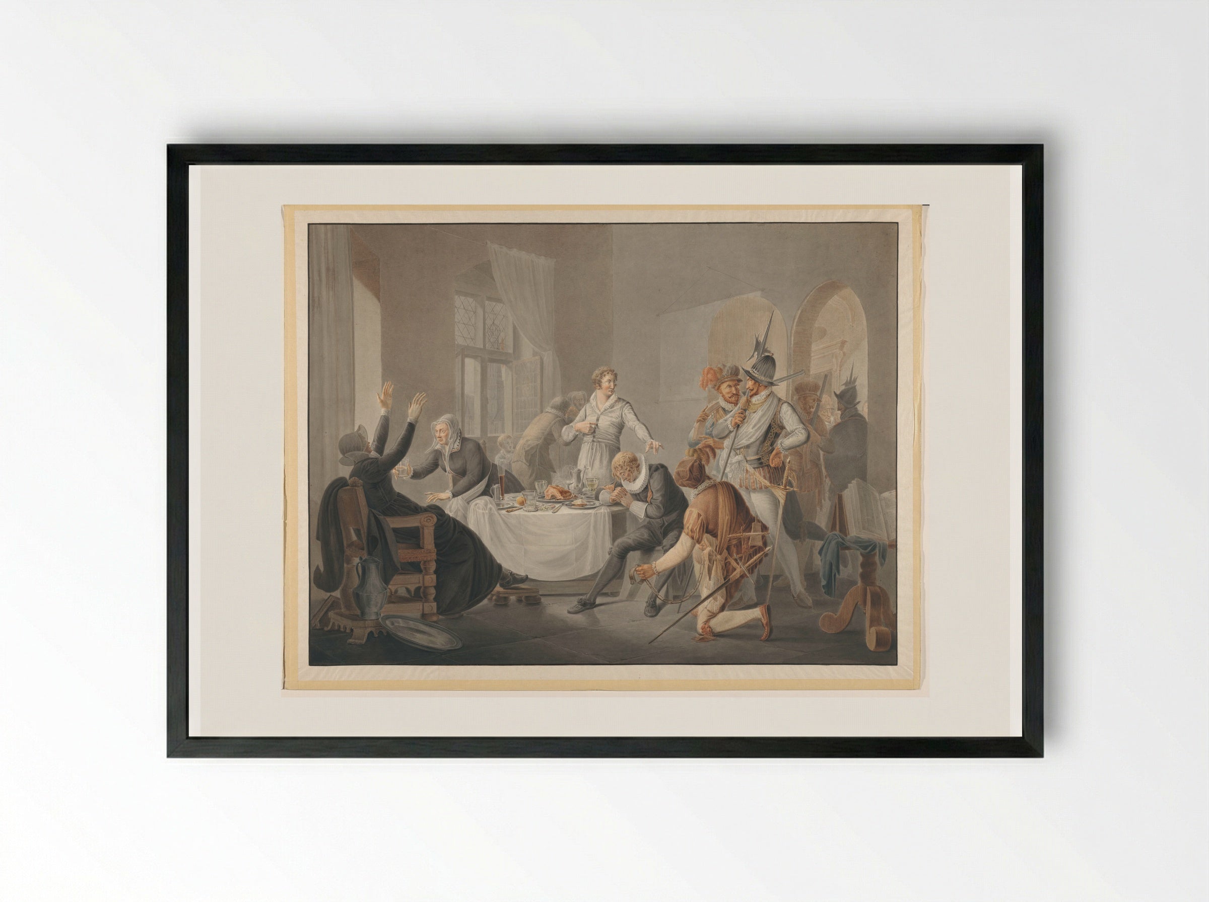 P.D. Hasselaer maakt zich bekend, toen de Spanjaarden zijn broer Claes Dirkz. in zijn plaats gevangen wilden nemen - Pieter Bartholomeusz. Barbiers - Framed Print Black