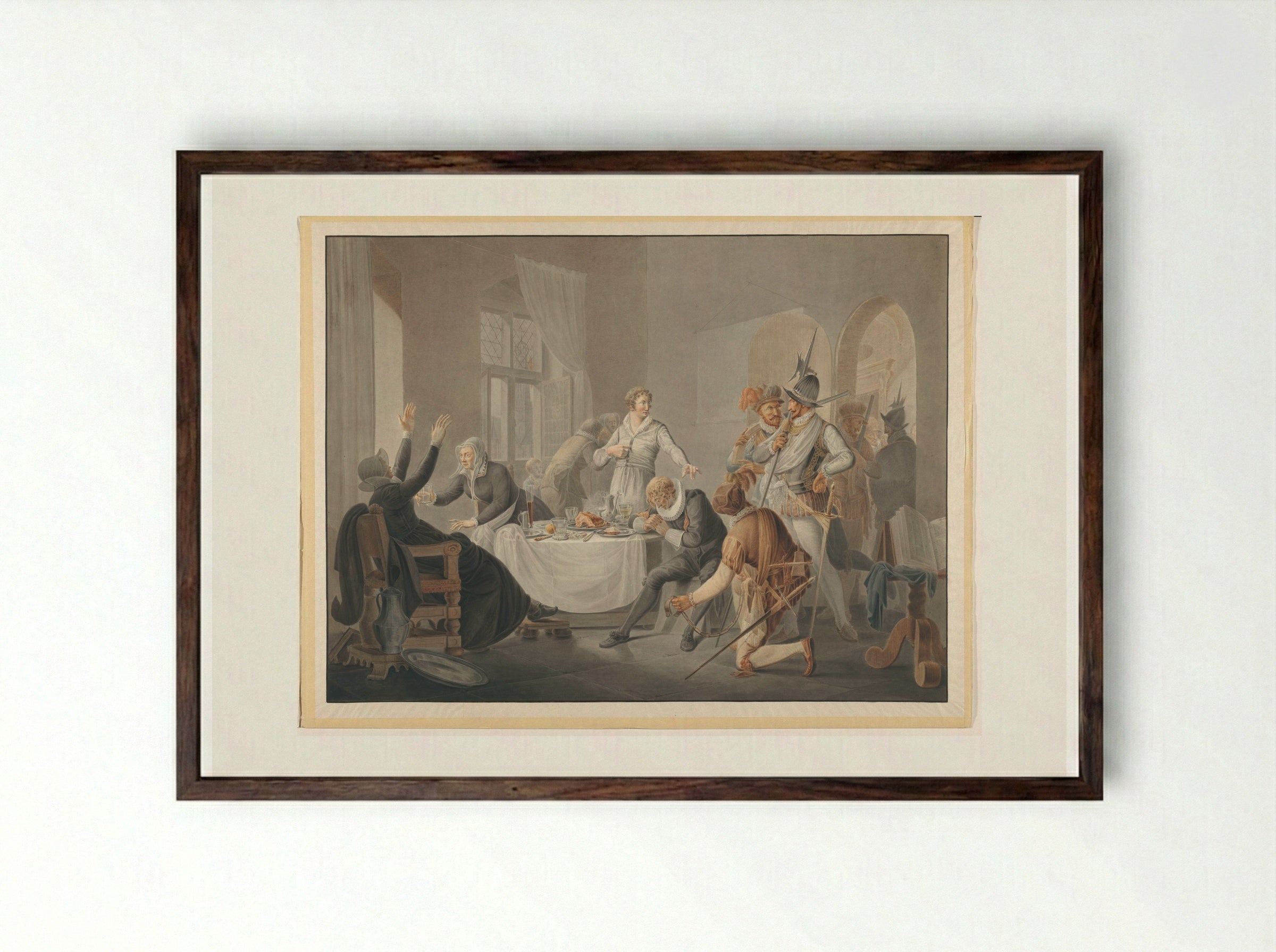 P.D. Hasselaer maakt zich bekend, toen de Spanjaarden zijn broer Claes Dirkz. in zijn plaats gevangen wilden nemen - Pieter Bartholomeusz. Barbiers - Framed Print Dark Wood
