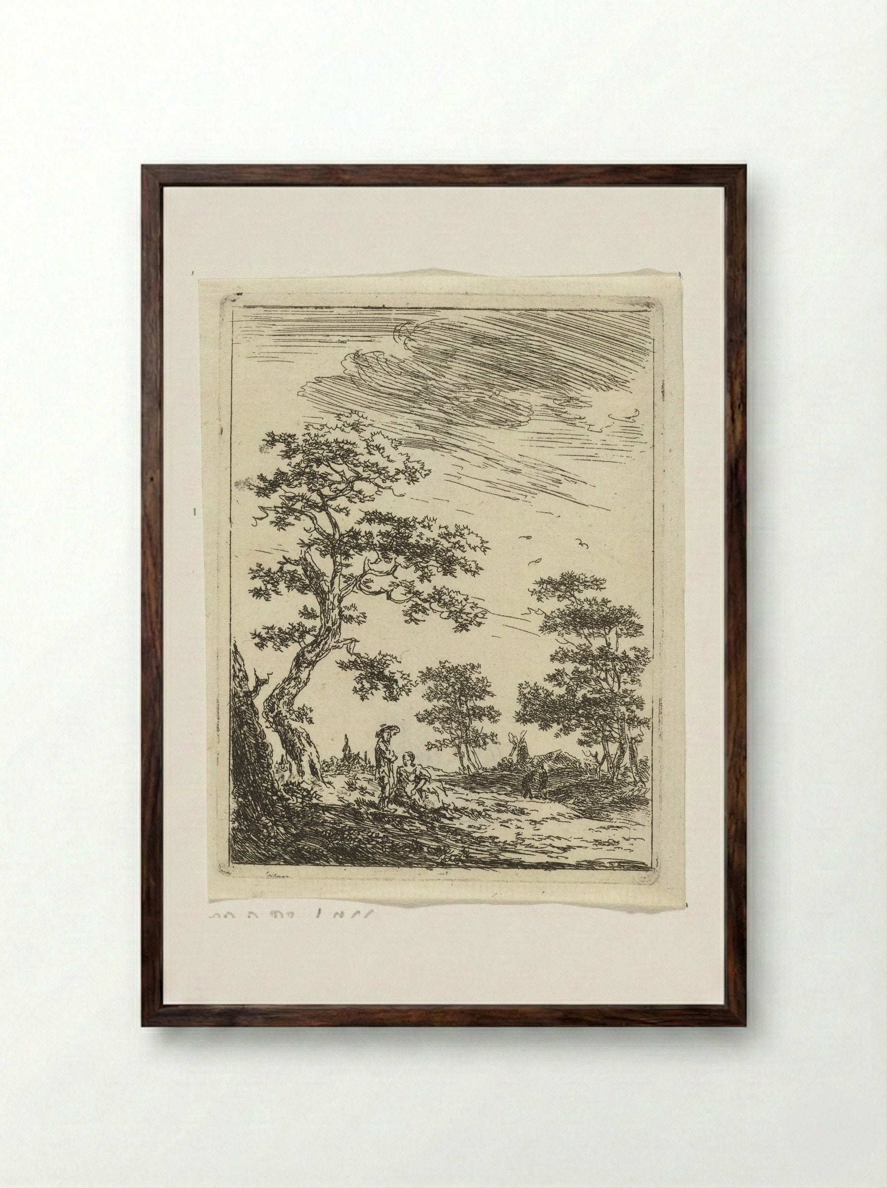 Paar onder boom in landschap - Hermanus van Brussel - Framed Print Dark Wood