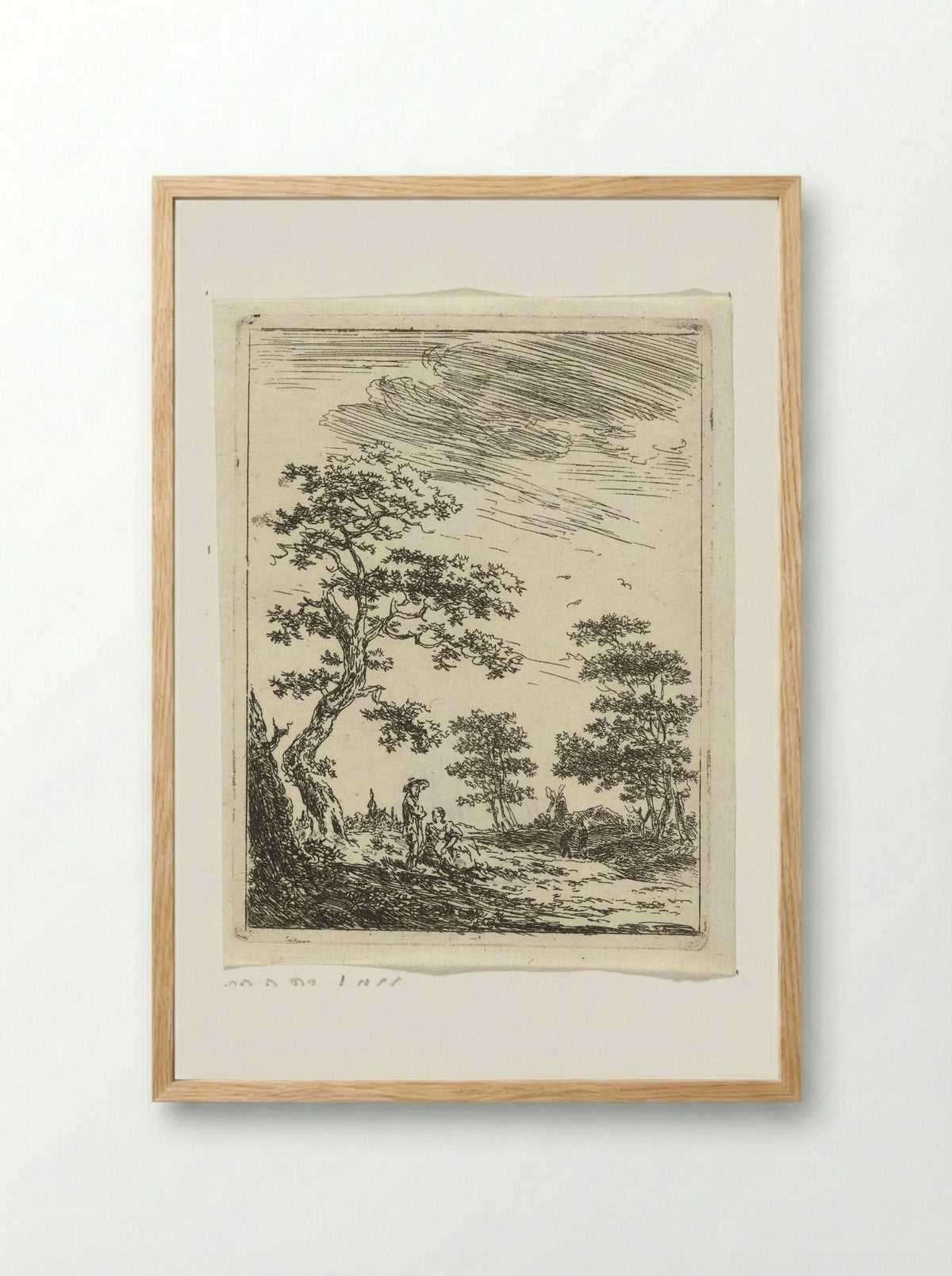 Paar onder boom in landschap - Hermanus van Brussel - Framed Print Wood