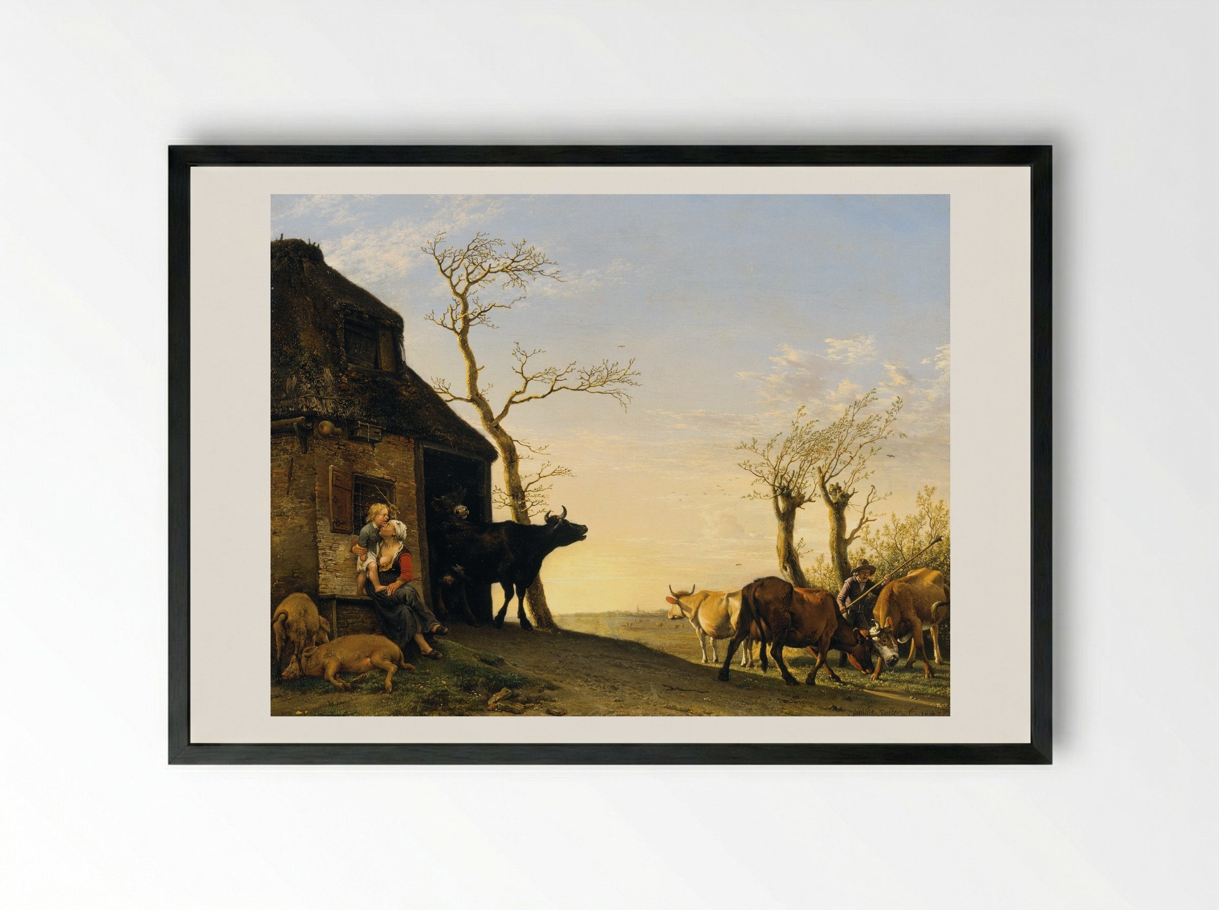Paard en een koe bij een boom - Paulus Potter - Framed Print Black