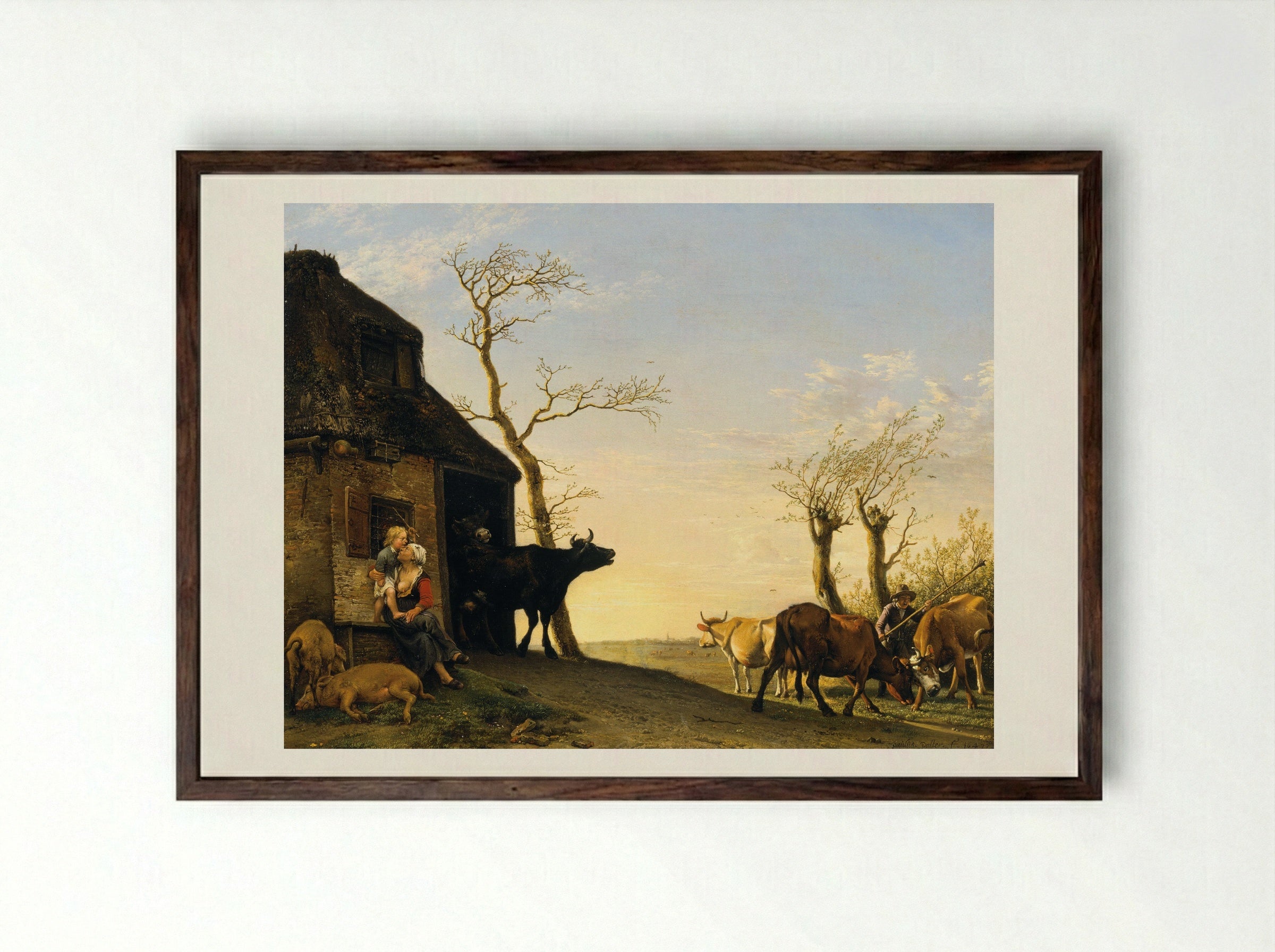 Paard en een koe bij een boom - Paulus Potter - Framed Print Dark Wood