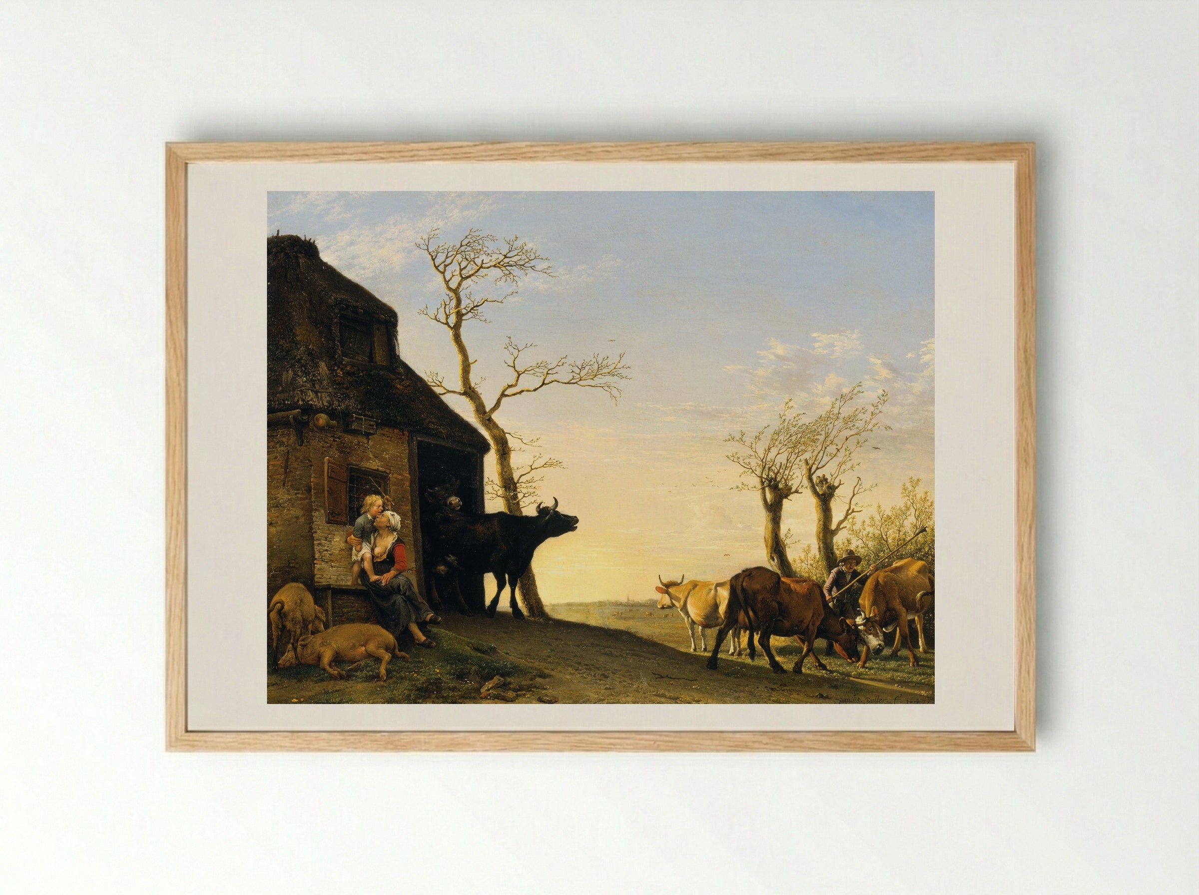 Paard en een koe bij een boom - Paulus Potter - Framed Print Wood
