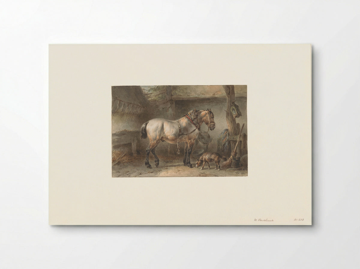Paard en hond in een stal - Wouter Verschuur - Poster