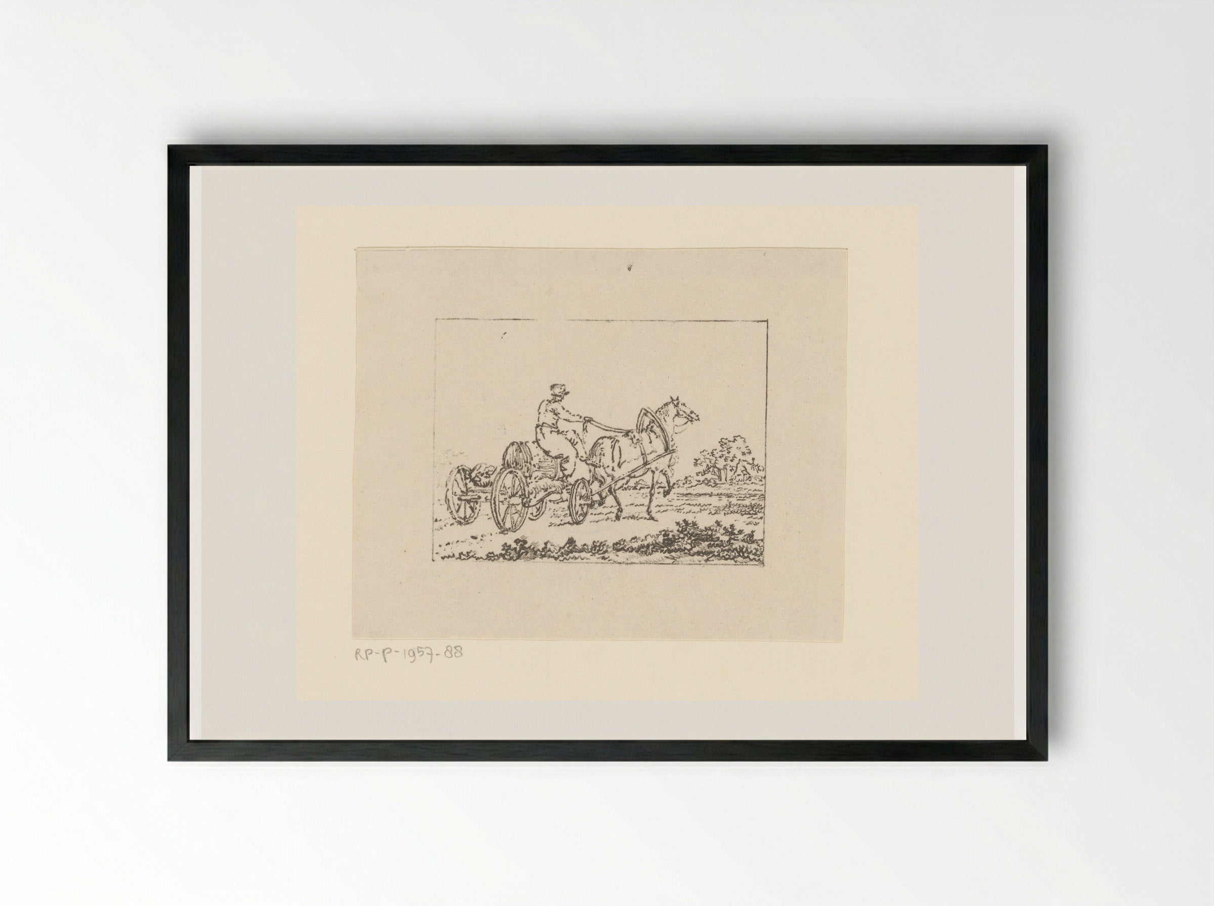 Paard en wagen met ton - Pieter Bartholomeusz. Barbiers - Framed Print Black