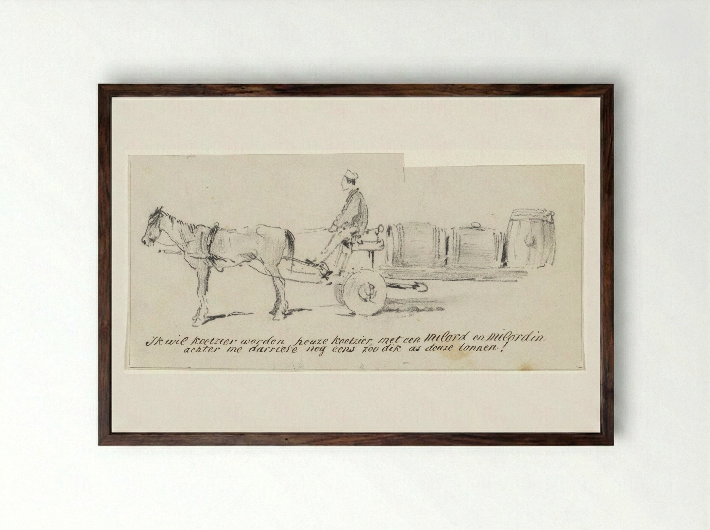 Paard en wagen met voerman - Pieter van Loon - Framed Print Dark Wood