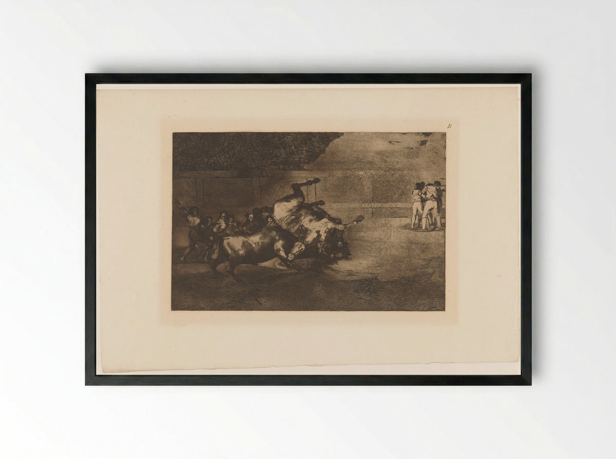 Paard omver gegooid door een stier - Eugène Loizelet - Framed Print Black
