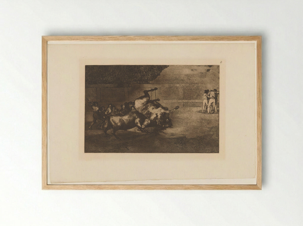 Paard omver gegooid door een stier - Eugène Loizelet - Framed Print Wood